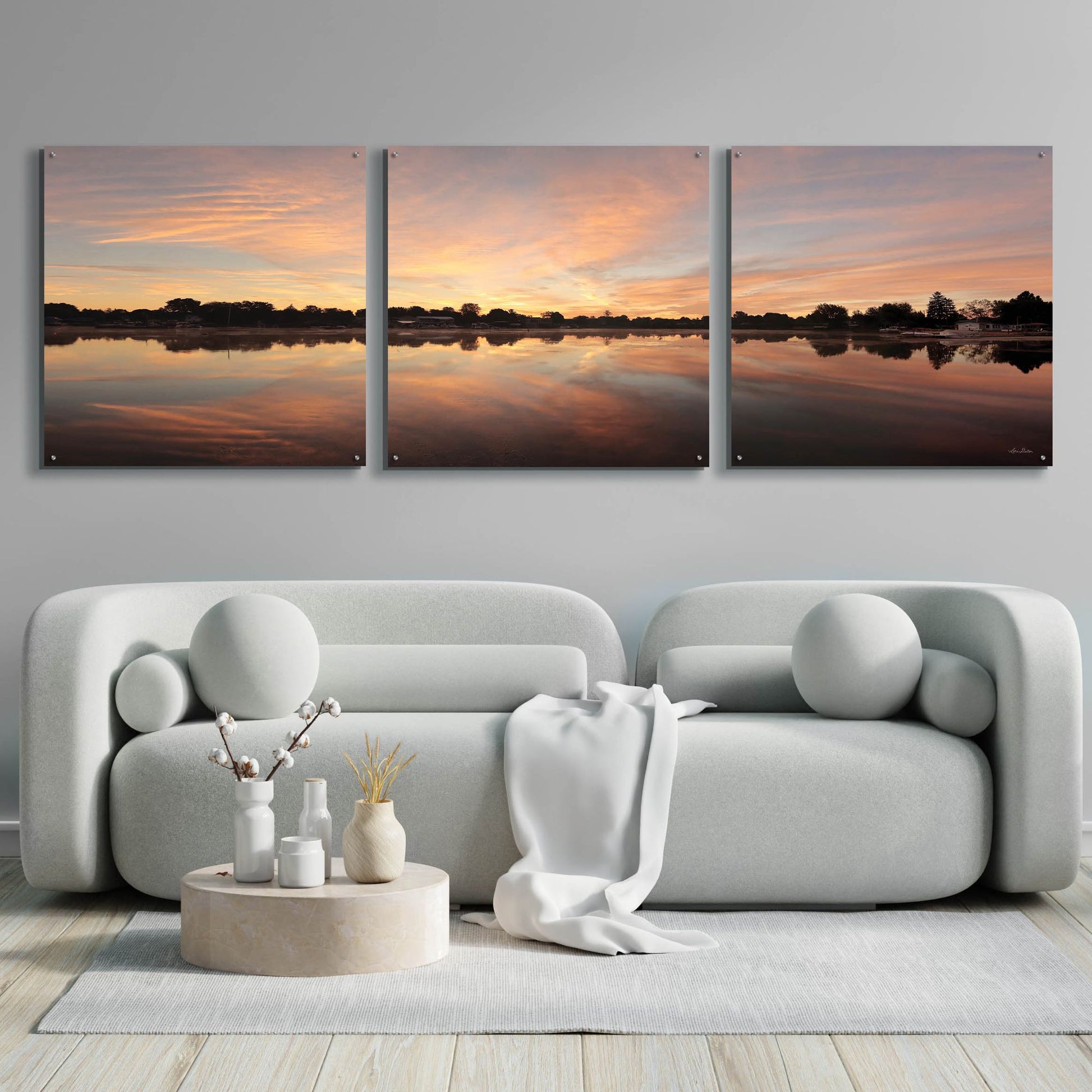 Epic Art 'Bayside Reflections' by Lori Deiter, Acrylic Glass Wall Art, 3 Piece Set,108x36