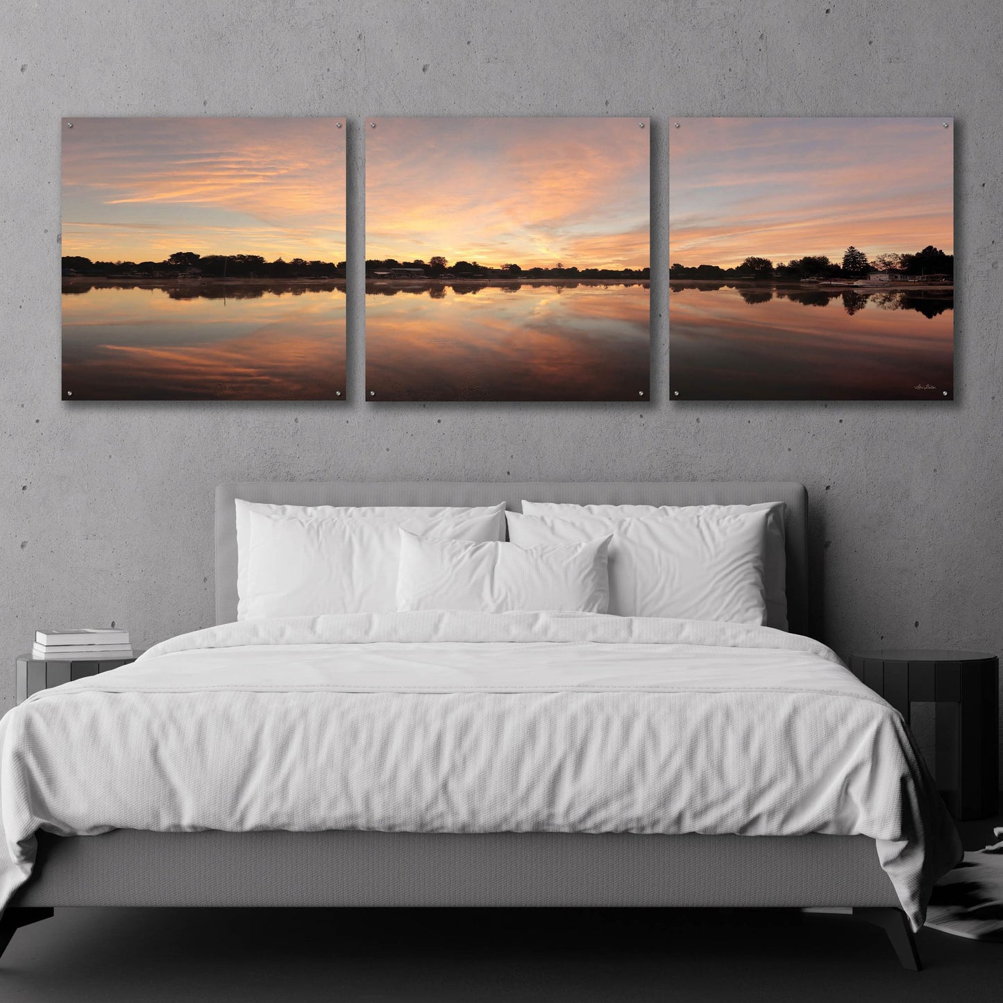 Epic Art 'Bayside Reflections' by Lori Deiter, Acrylic Glass Wall Art, 3 Piece Set,108x36