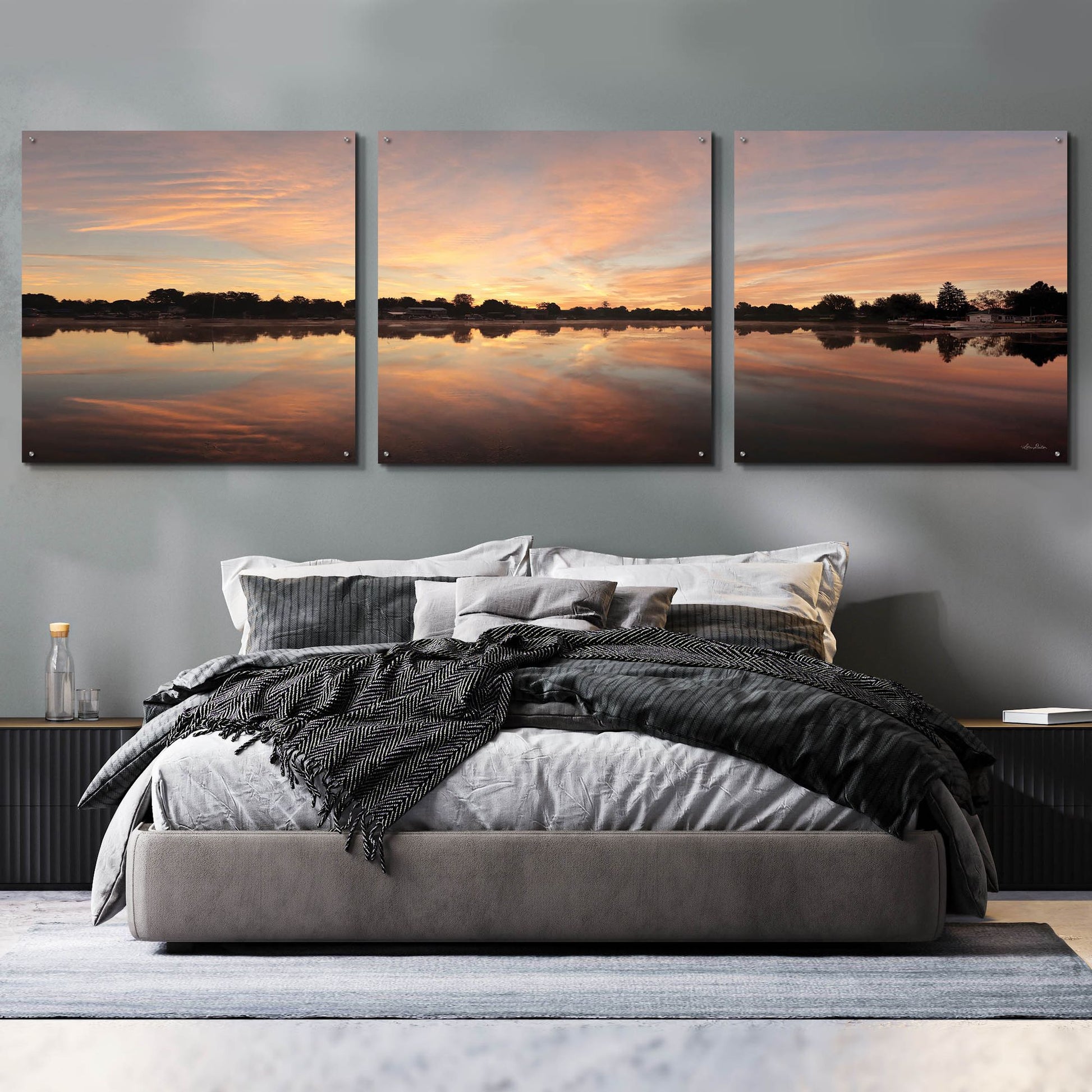 Epic Art 'Bayside Reflections' by Lori Deiter, Acrylic Glass Wall Art, 3 Piece Set,108x36