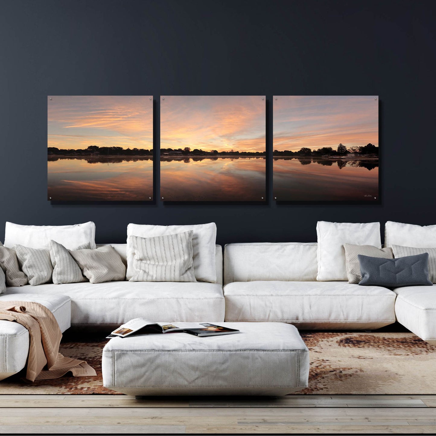 Epic Art 'Bayside Reflections' by Lori Deiter, Acrylic Glass Wall Art, 3 Piece Set,108x36