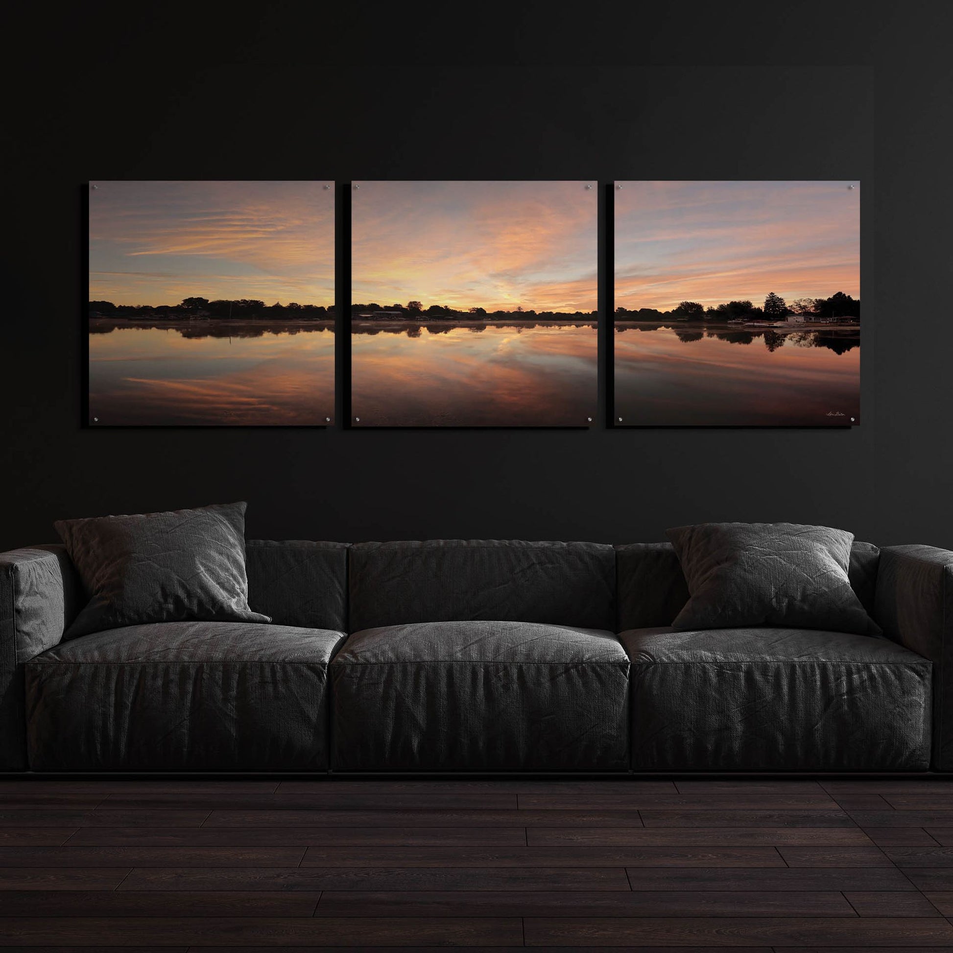 Epic Art 'Bayside Reflections' by Lori Deiter, Acrylic Glass Wall Art, 3 Piece Set,108x36