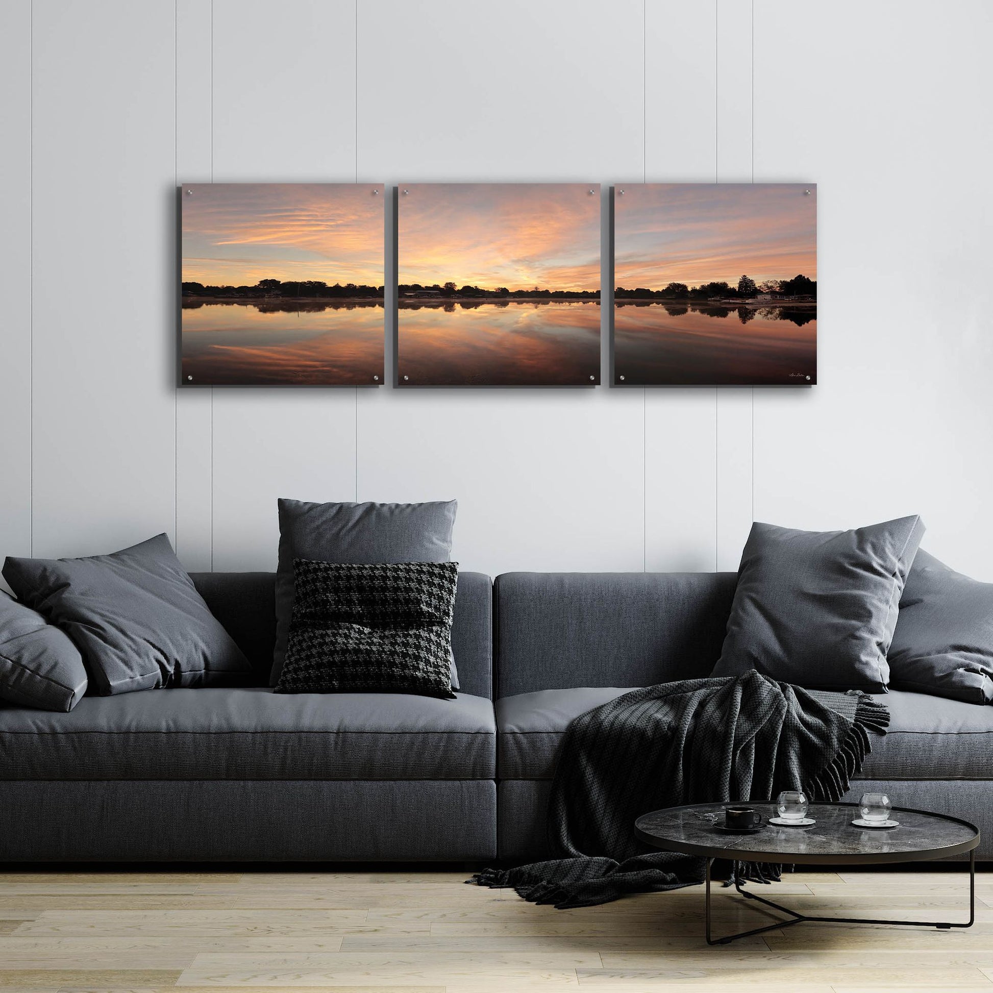 Epic Art 'Bayside Reflections' by Lori Deiter, Acrylic Glass Wall Art, 3 Piece Set,72x24