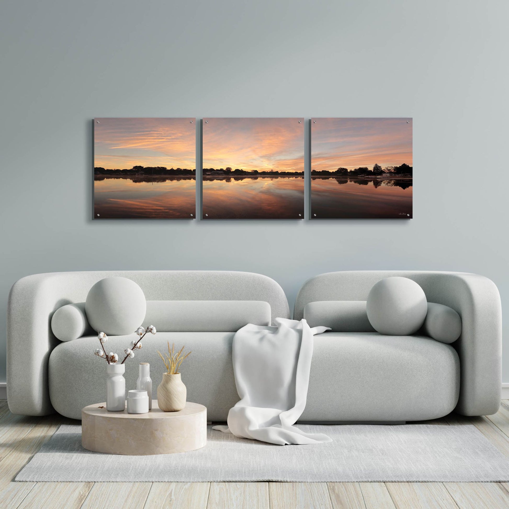 Epic Art 'Bayside Reflections' by Lori Deiter, Acrylic Glass Wall Art, 3 Piece Set,72x24