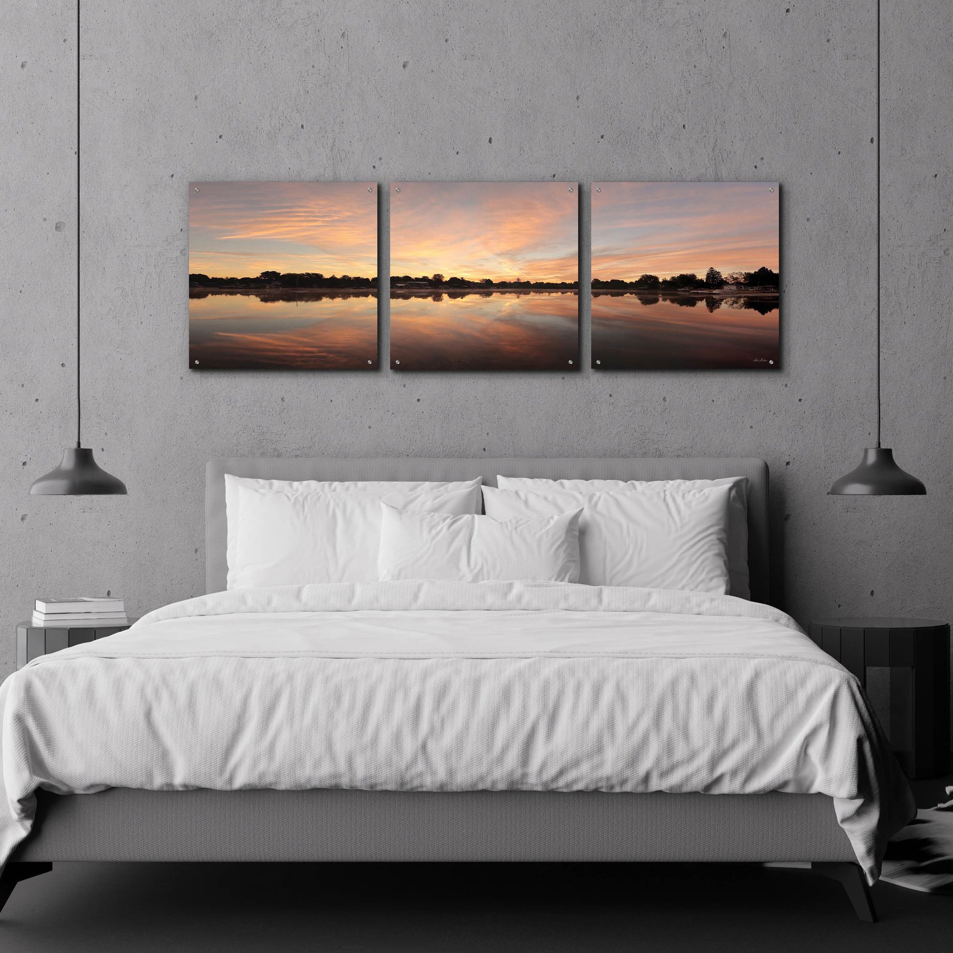 Epic Art 'Bayside Reflections' by Lori Deiter, Acrylic Glass Wall Art, 3 Piece Set,72x24