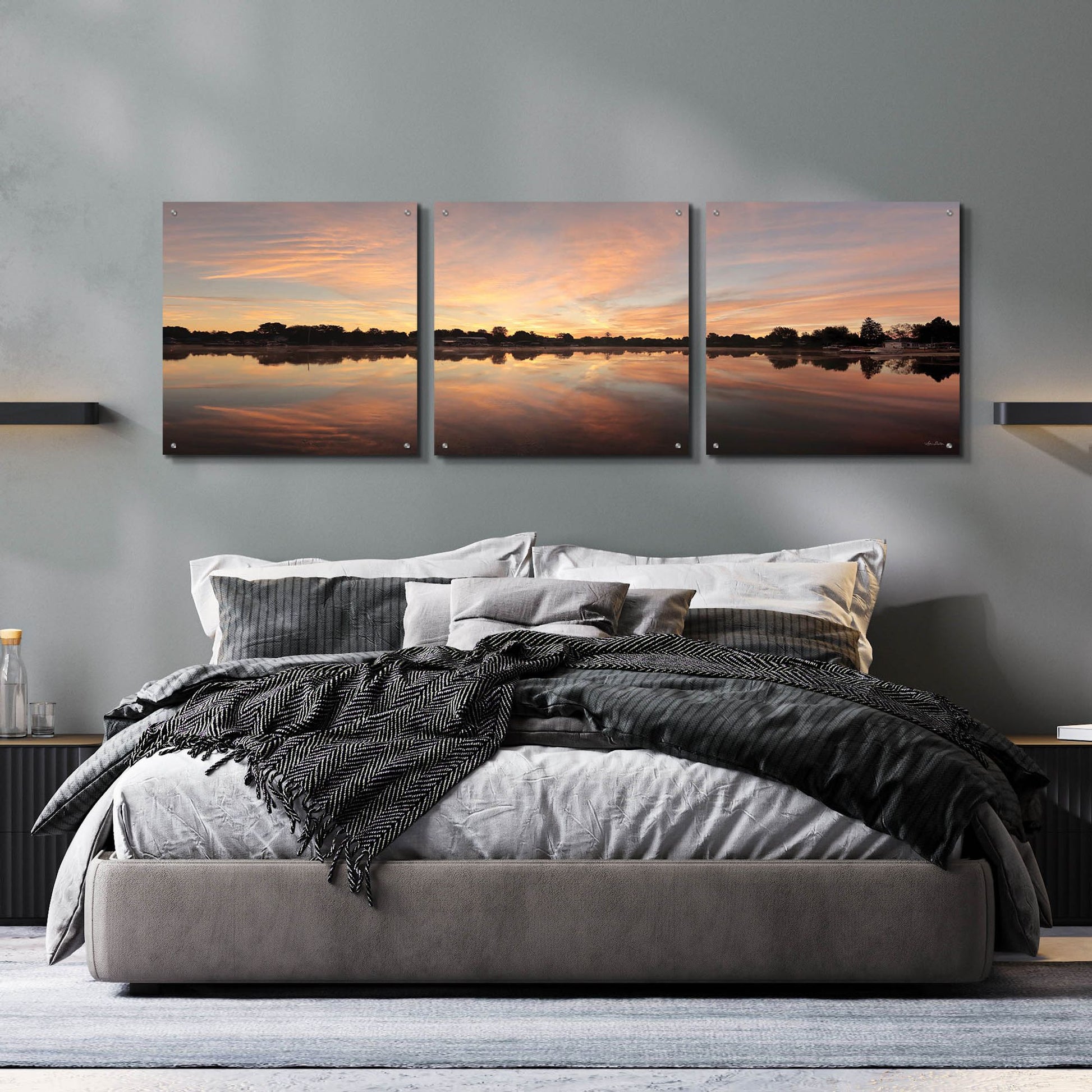 Epic Art 'Bayside Reflections' by Lori Deiter, Acrylic Glass Wall Art, 3 Piece Set,72x24