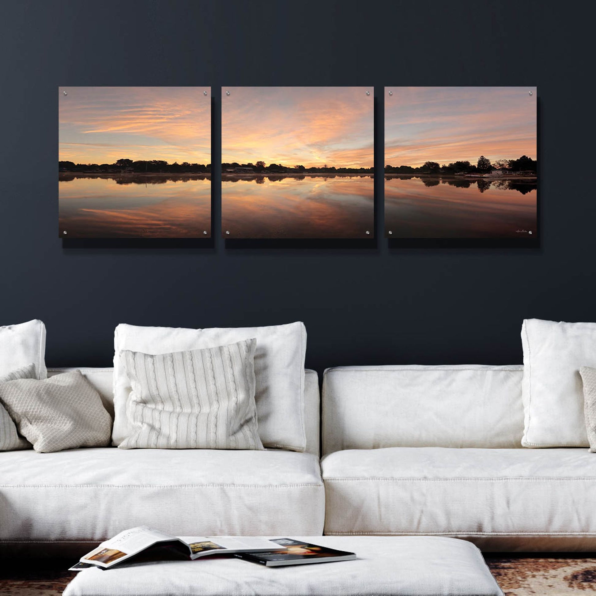 Epic Art 'Bayside Reflections' by Lori Deiter, Acrylic Glass Wall Art, 3 Piece Set,72x24