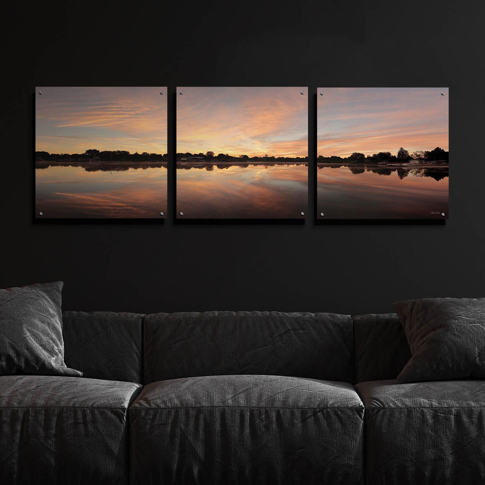 Epic Art 'Bayside Reflections' by Lori Deiter, Acrylic Glass Wall Art, 3 Piece Set,72x24