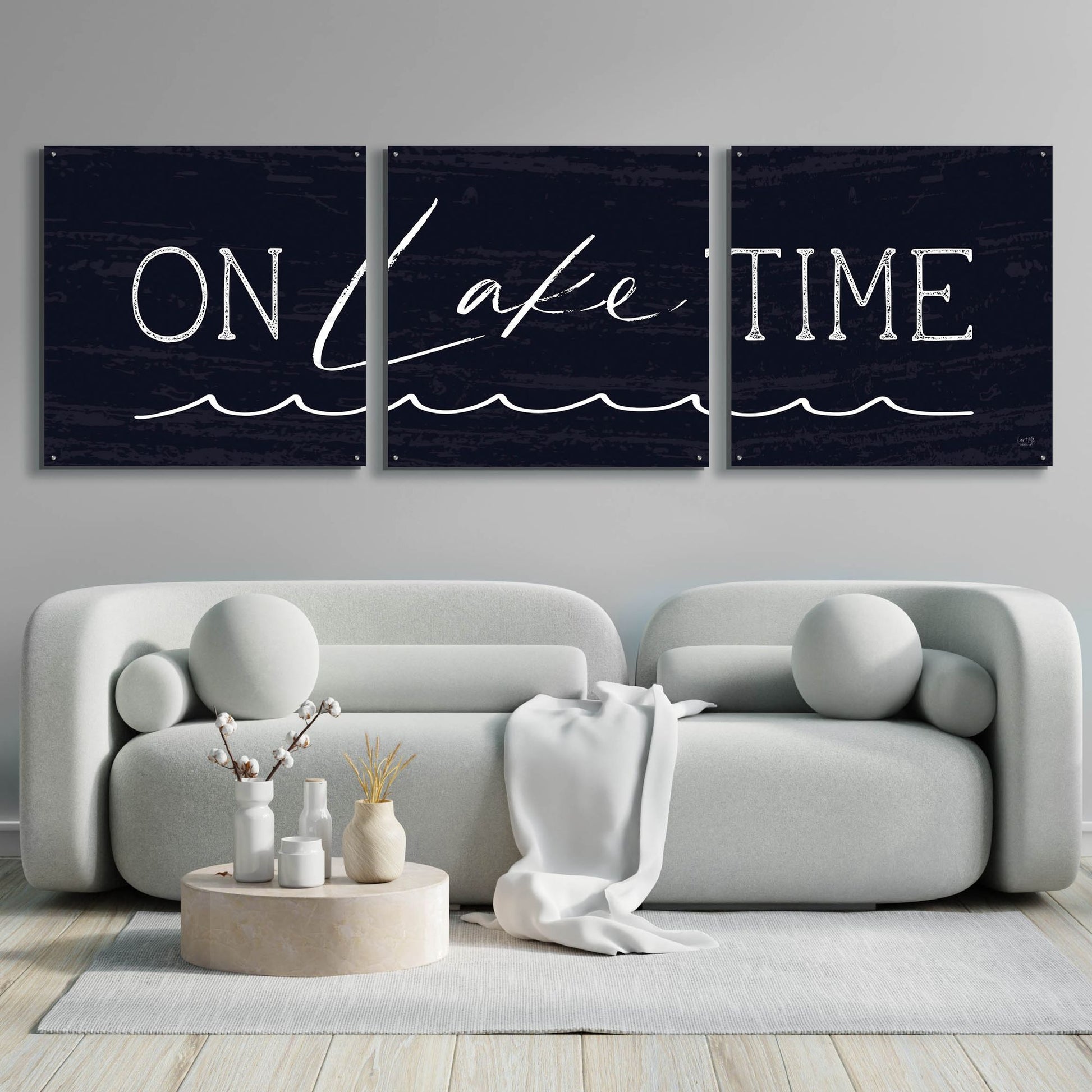 Epic Art 'On Lake Time' by Lux + Me, Acrylic Glass Wall Art, 3 Piece Set,108x36