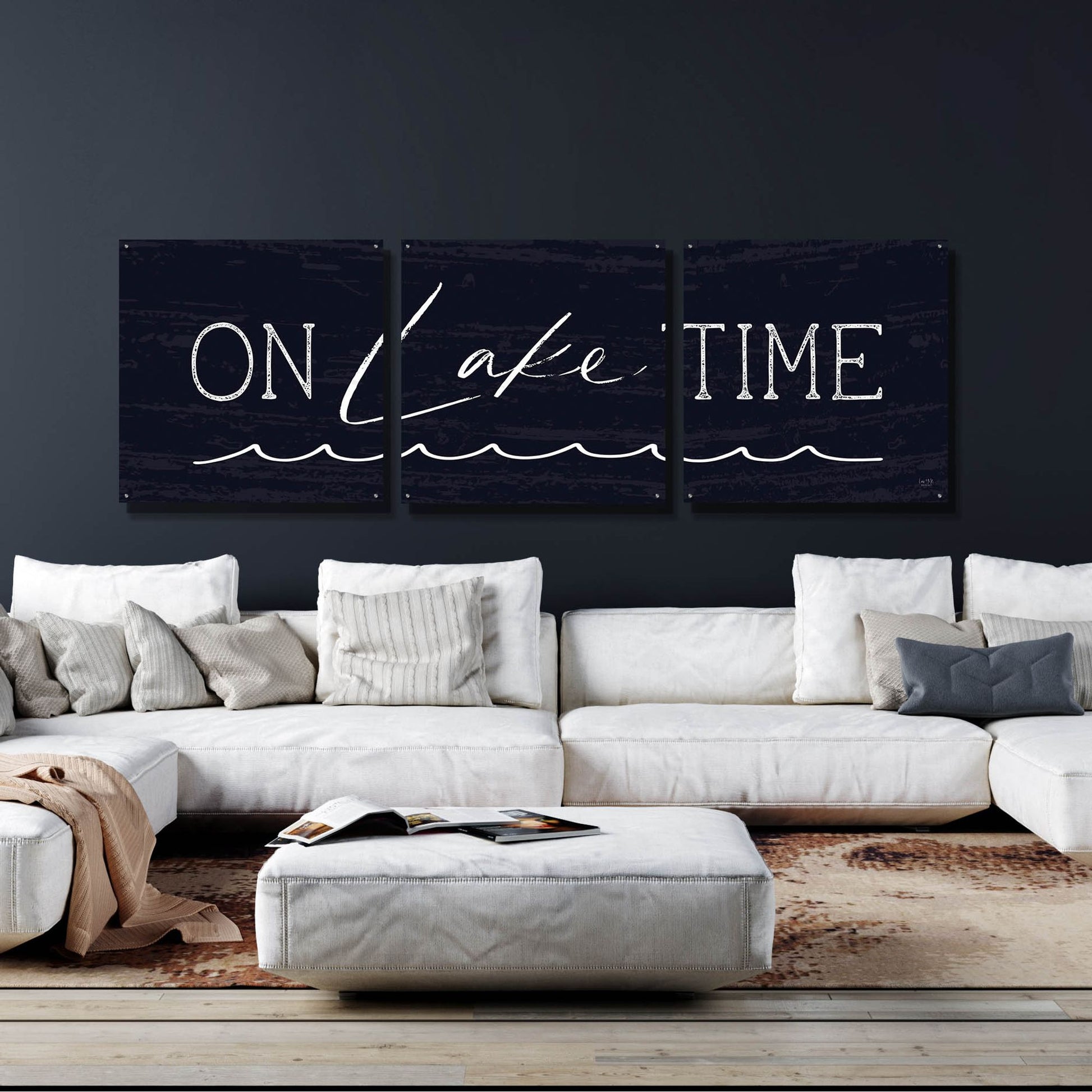 Epic Art 'On Lake Time' by Lux + Me, Acrylic Glass Wall Art, 3 Piece Set,108x36