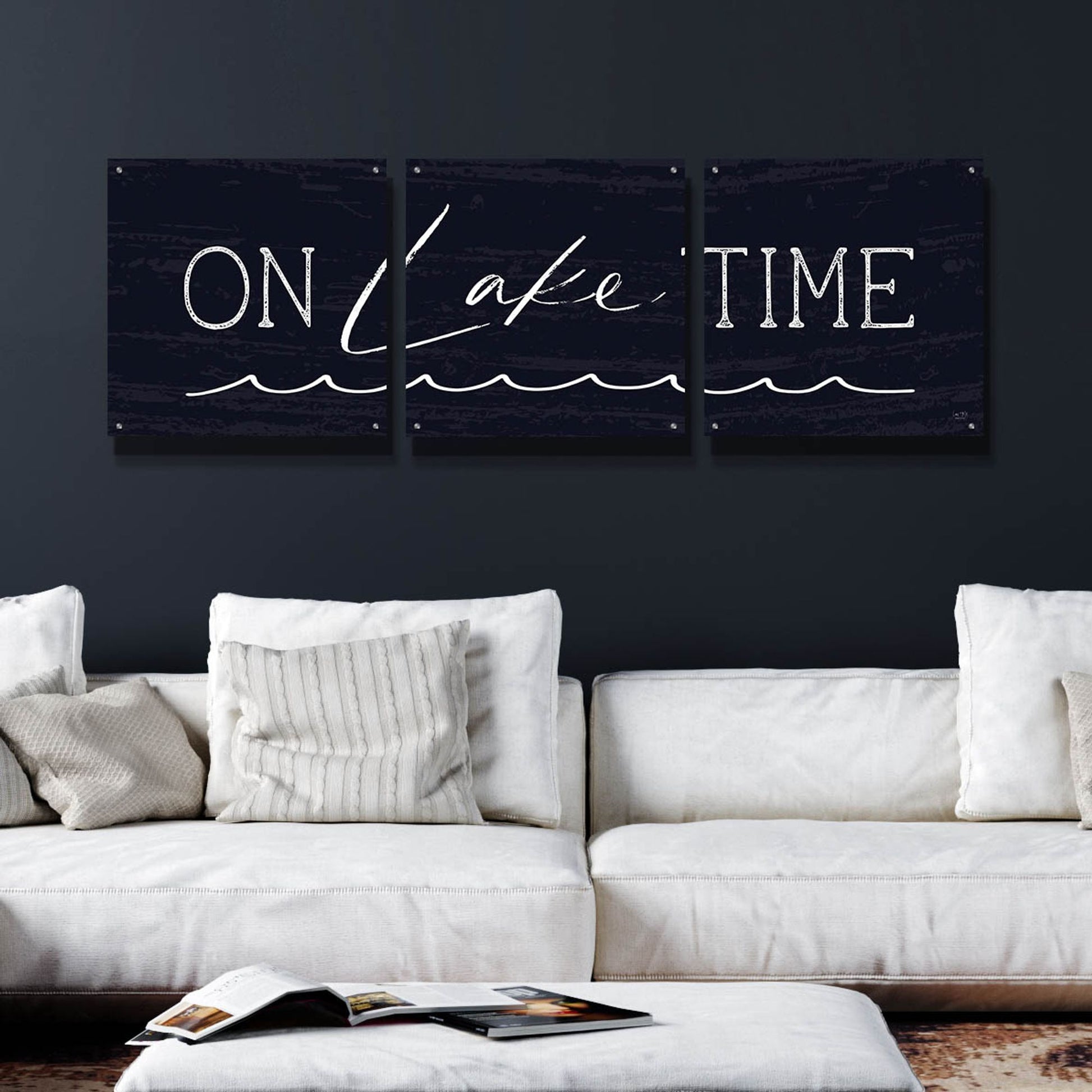 Epic Art 'On Lake Time' by Lux + Me, Acrylic Glass Wall Art, 3 Piece Set,72x24