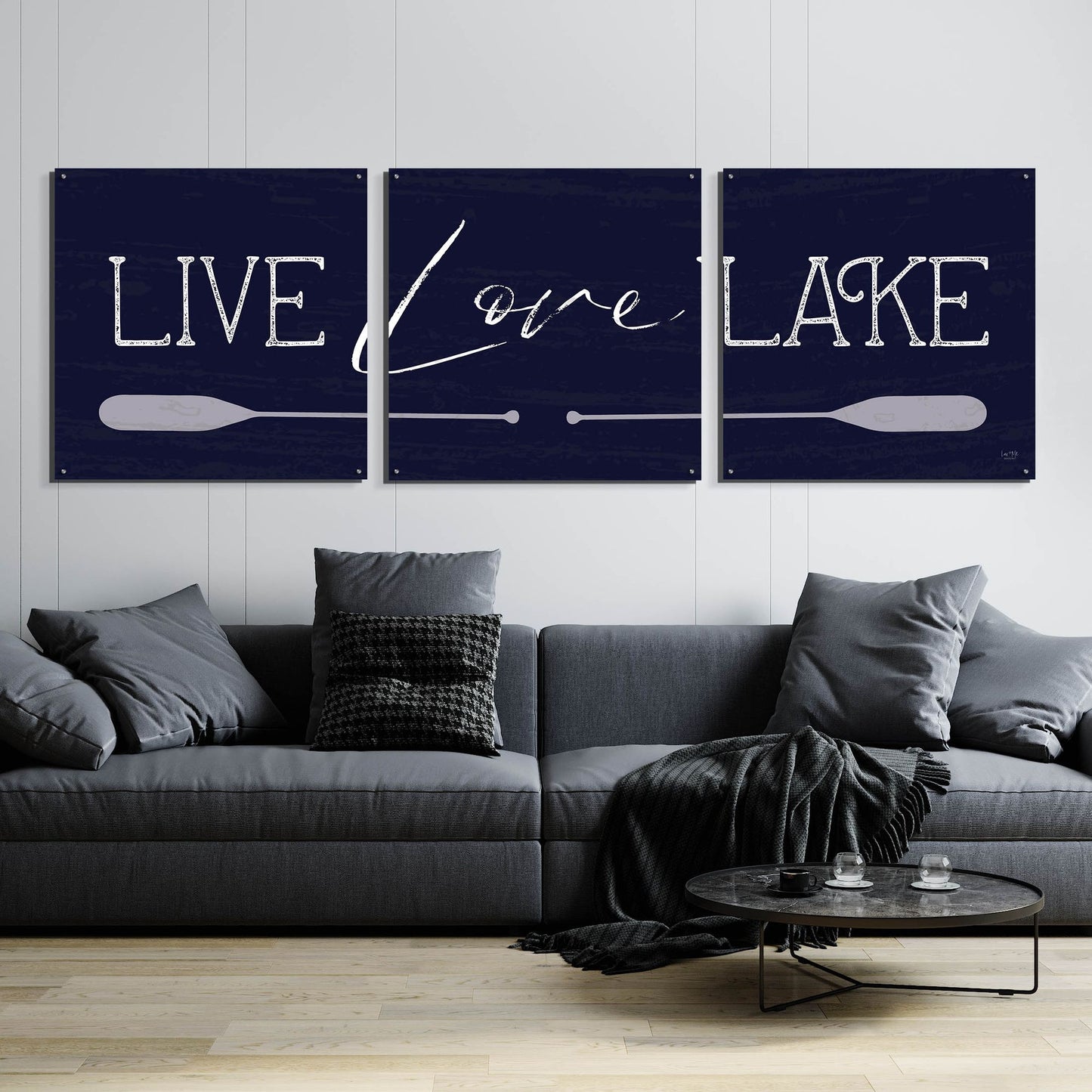 Epic Art 'Live, Love, Lake' by Lux + Me, Acrylic Glass Wall Art, 3 Piece Set,108x36