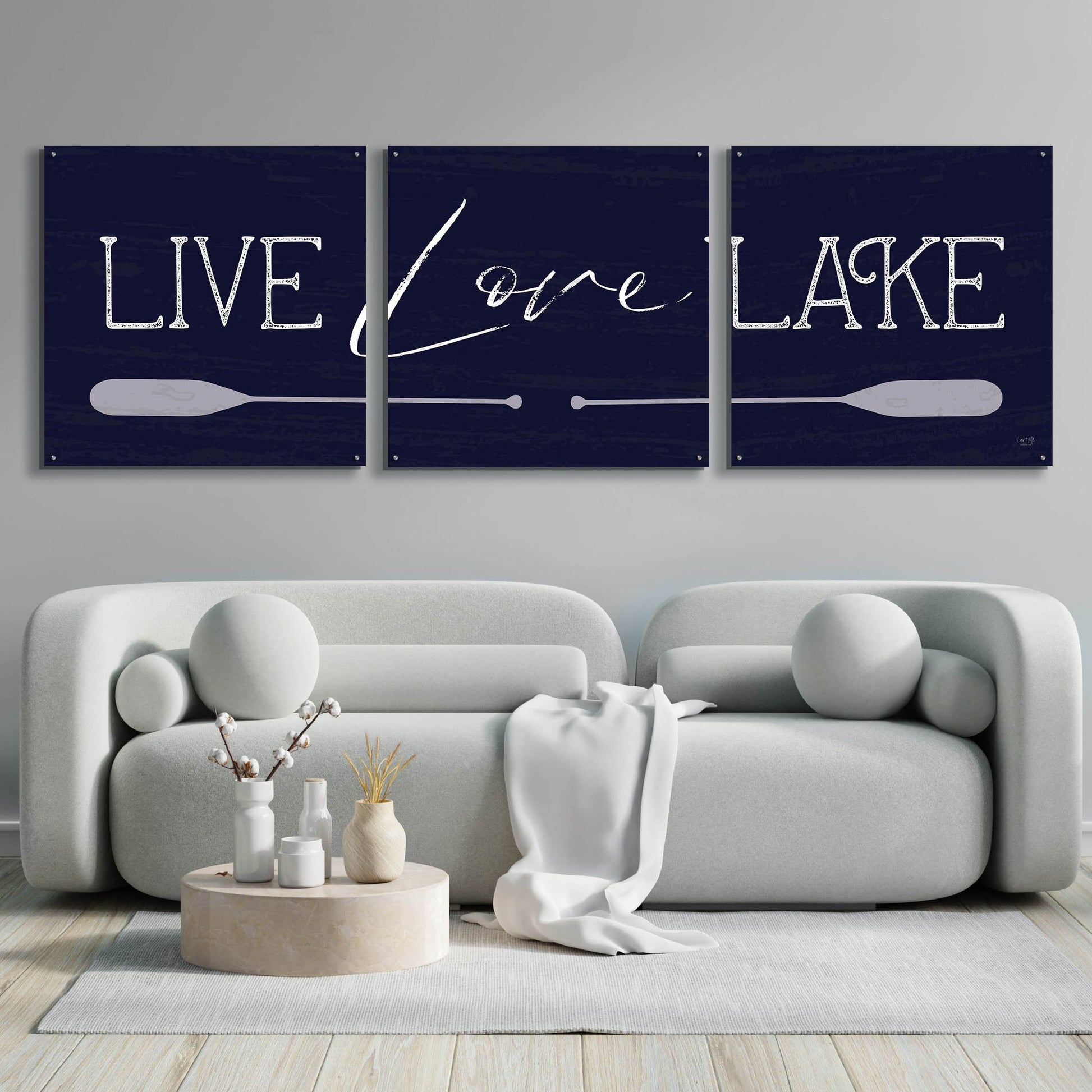 Epic Art 'Live, Love, Lake' by Lux + Me, Acrylic Glass Wall Art, 3 Piece Set,108x36