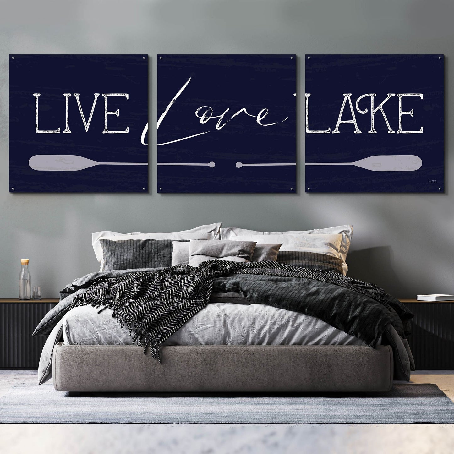 Epic Art 'Live, Love, Lake' by Lux + Me, Acrylic Glass Wall Art, 3 Piece Set,108x36