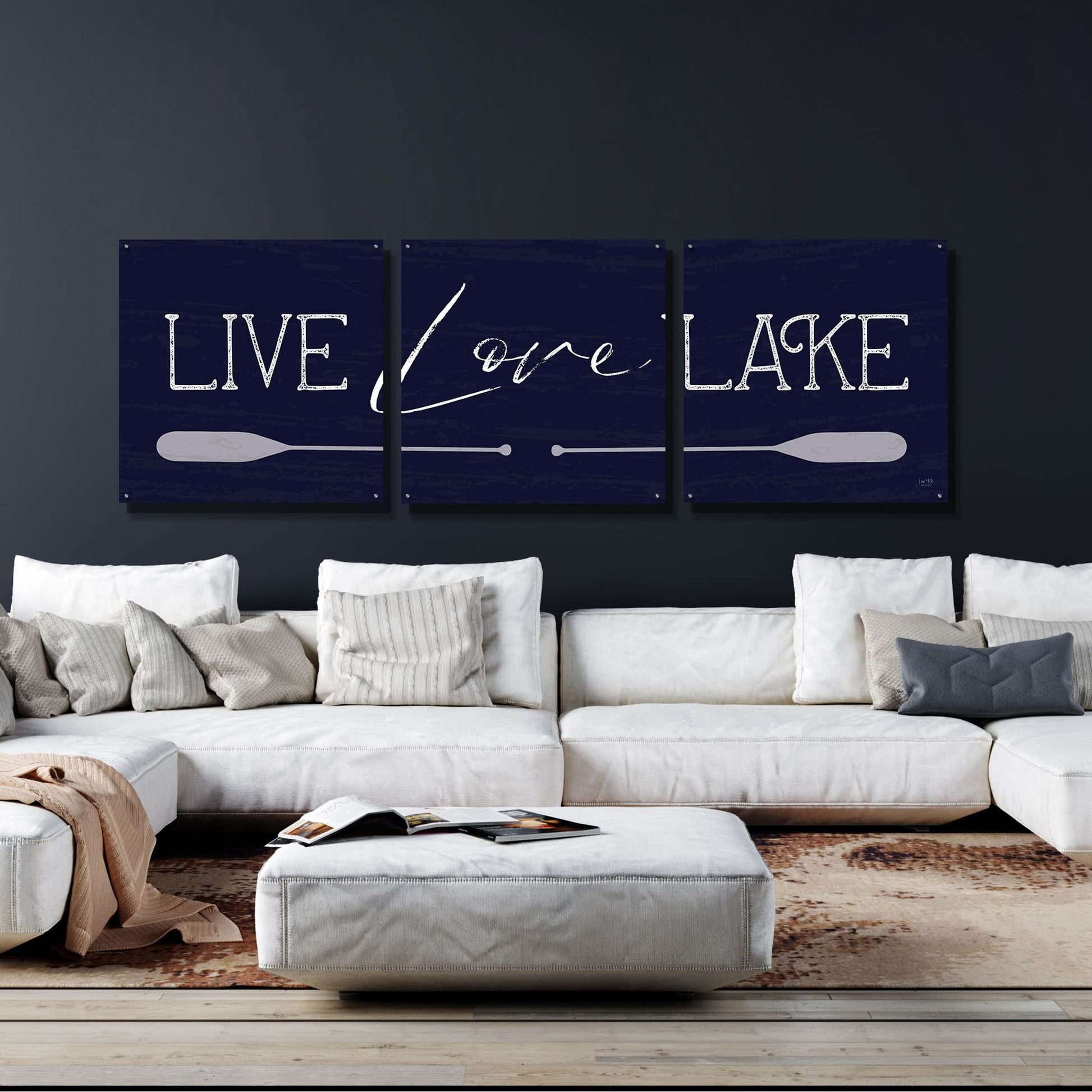 Epic Art 'Live, Love, Lake' by Lux + Me, Acrylic Glass Wall Art, 3 Piece Set,108x36