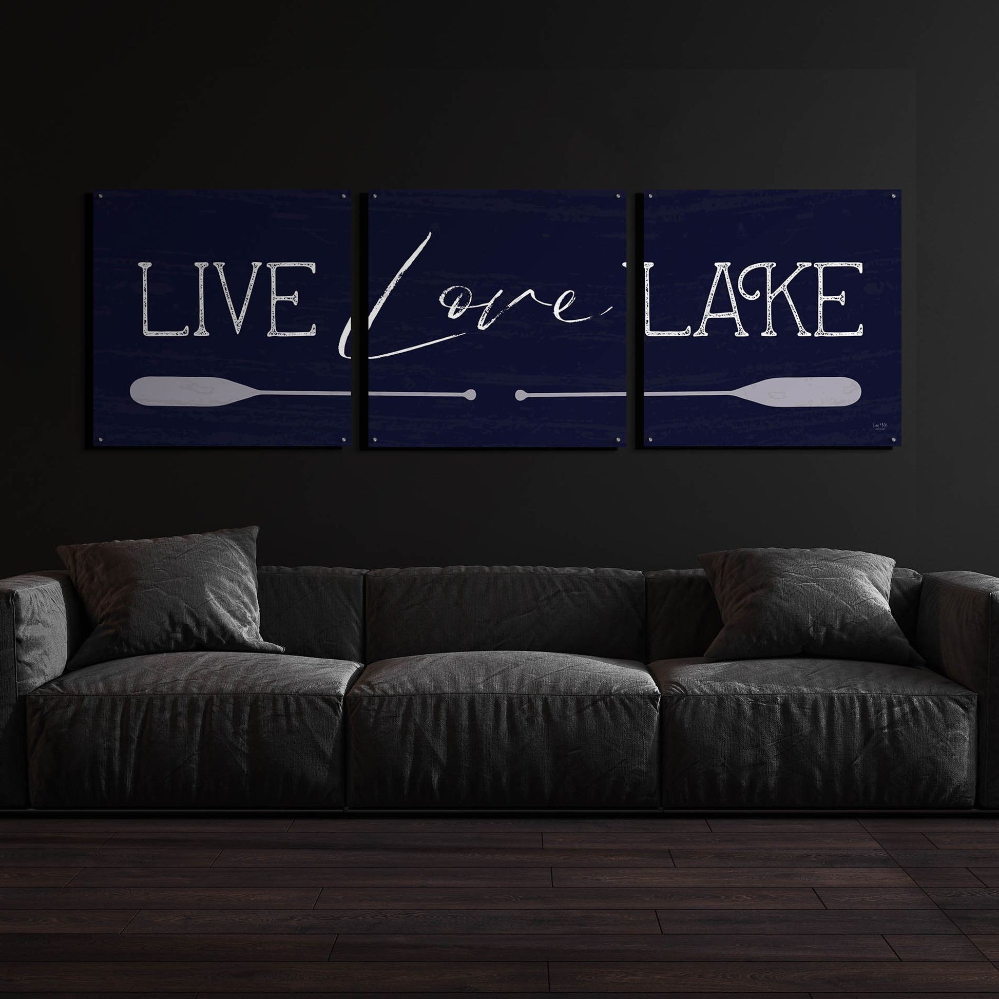 Epic Art 'Live, Love, Lake' by Lux + Me, Acrylic Glass Wall Art, 3 Piece Set,108x36