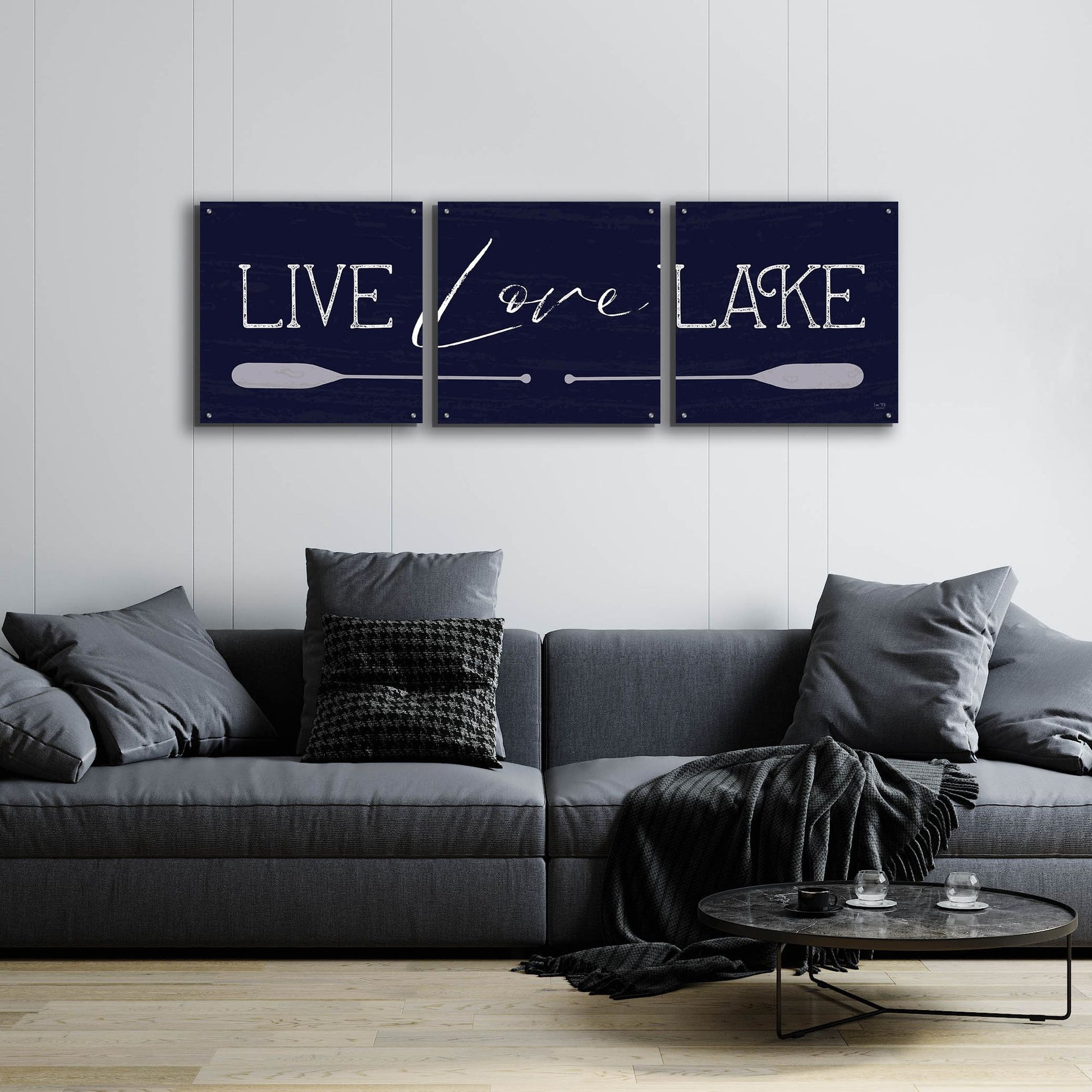 Epic Art 'Live, Love, Lake' by Lux + Me, Acrylic Glass Wall Art, 3 Piece Set,72x24