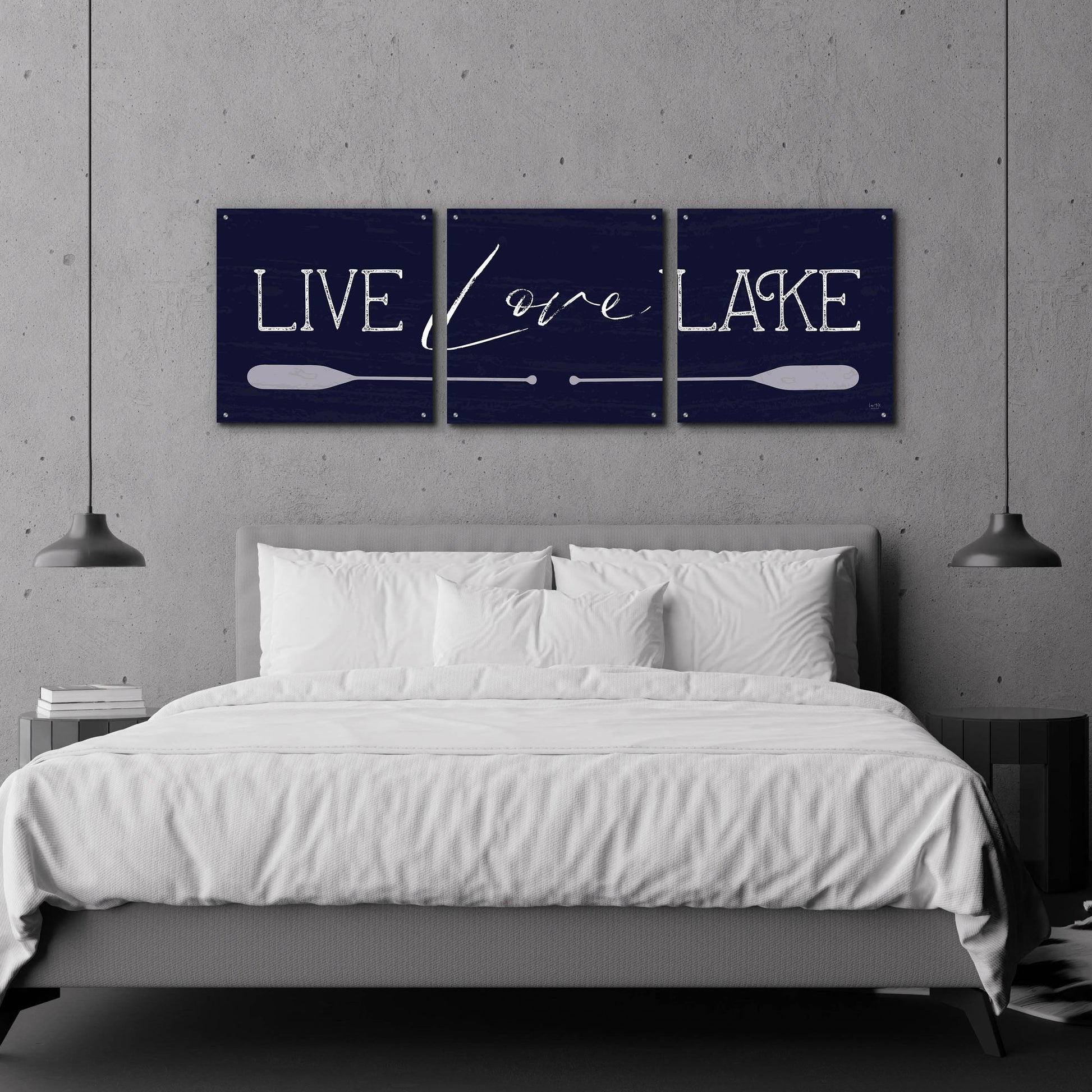 Epic Art 'Live, Love, Lake' by Lux + Me, Acrylic Glass Wall Art, 3 Piece Set,72x24