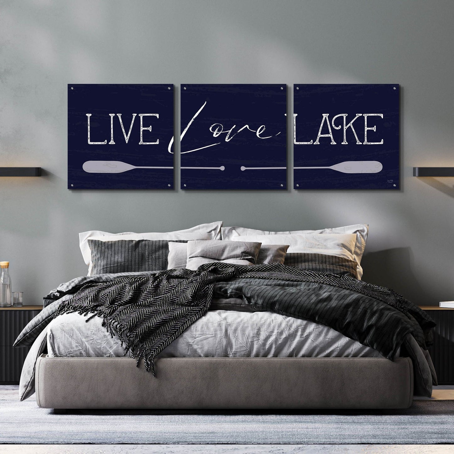 Epic Art 'Live, Love, Lake' by Lux + Me, Acrylic Glass Wall Art, 3 Piece Set,72x24