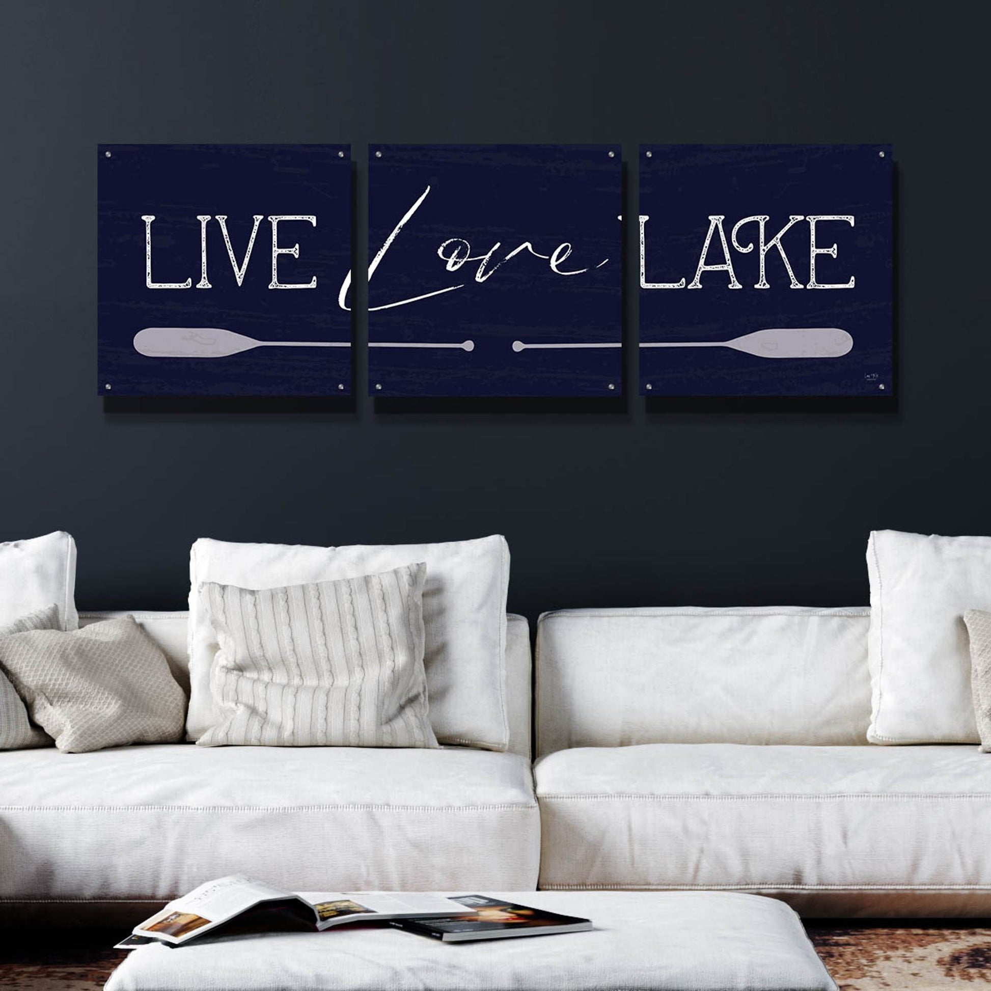 Epic Art 'Live, Love, Lake' by Lux + Me, Acrylic Glass Wall Art, 3 Piece Set,72x24