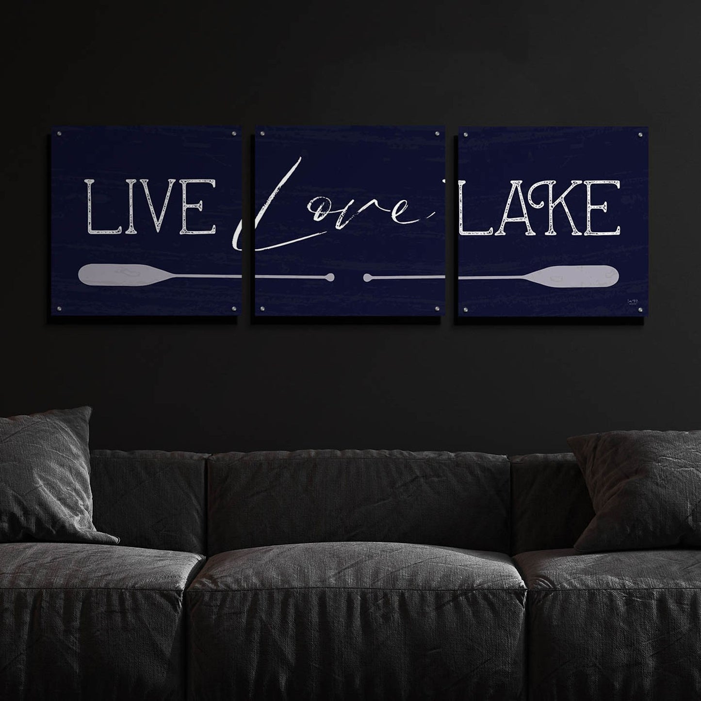 Epic Art 'Live, Love, Lake' by Lux + Me, Acrylic Glass Wall Art, 3 Piece Set,72x24