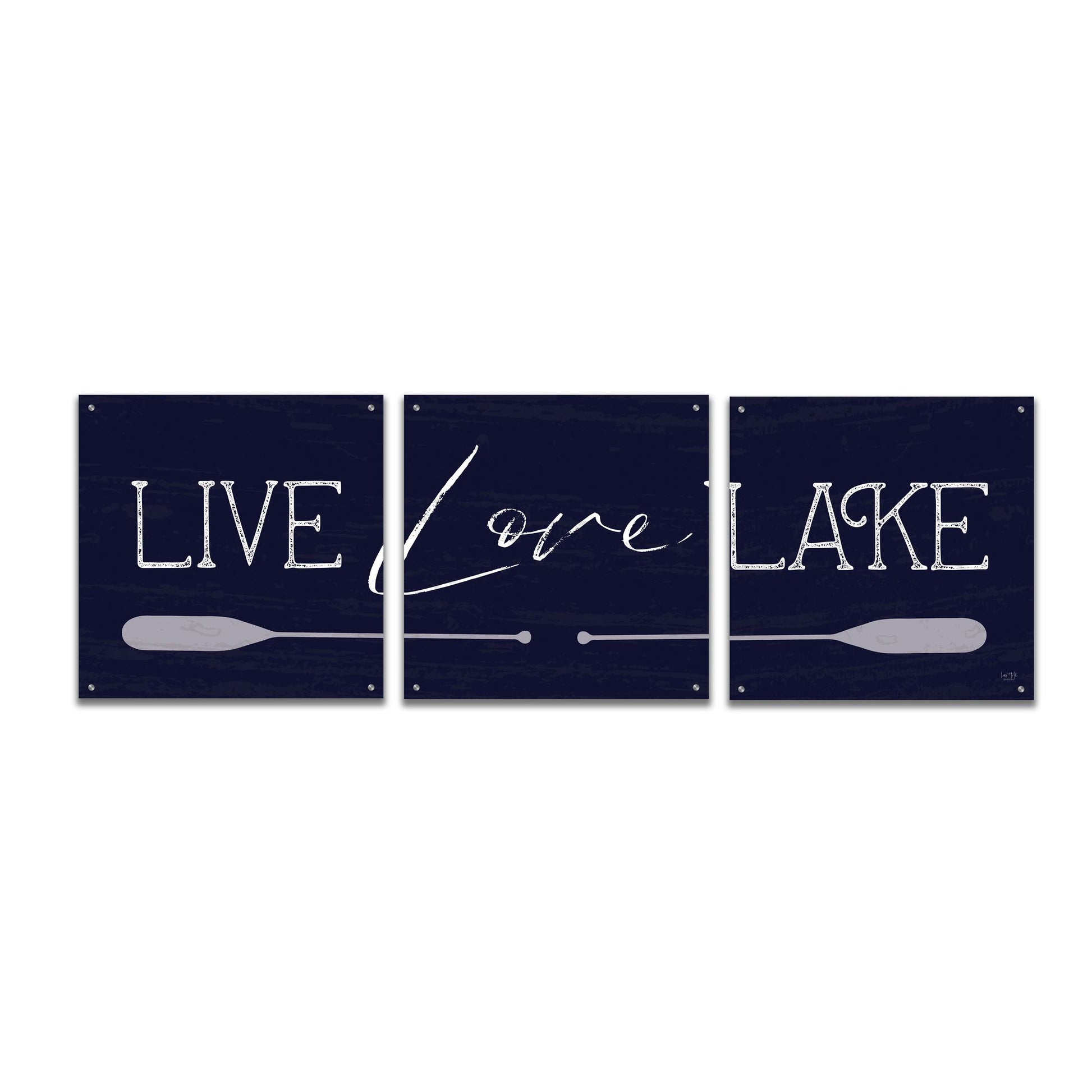 Epic Art 'Live, Love, Lake' by Lux + Me, Acrylic Glass Wall Art, 3 Piece Set