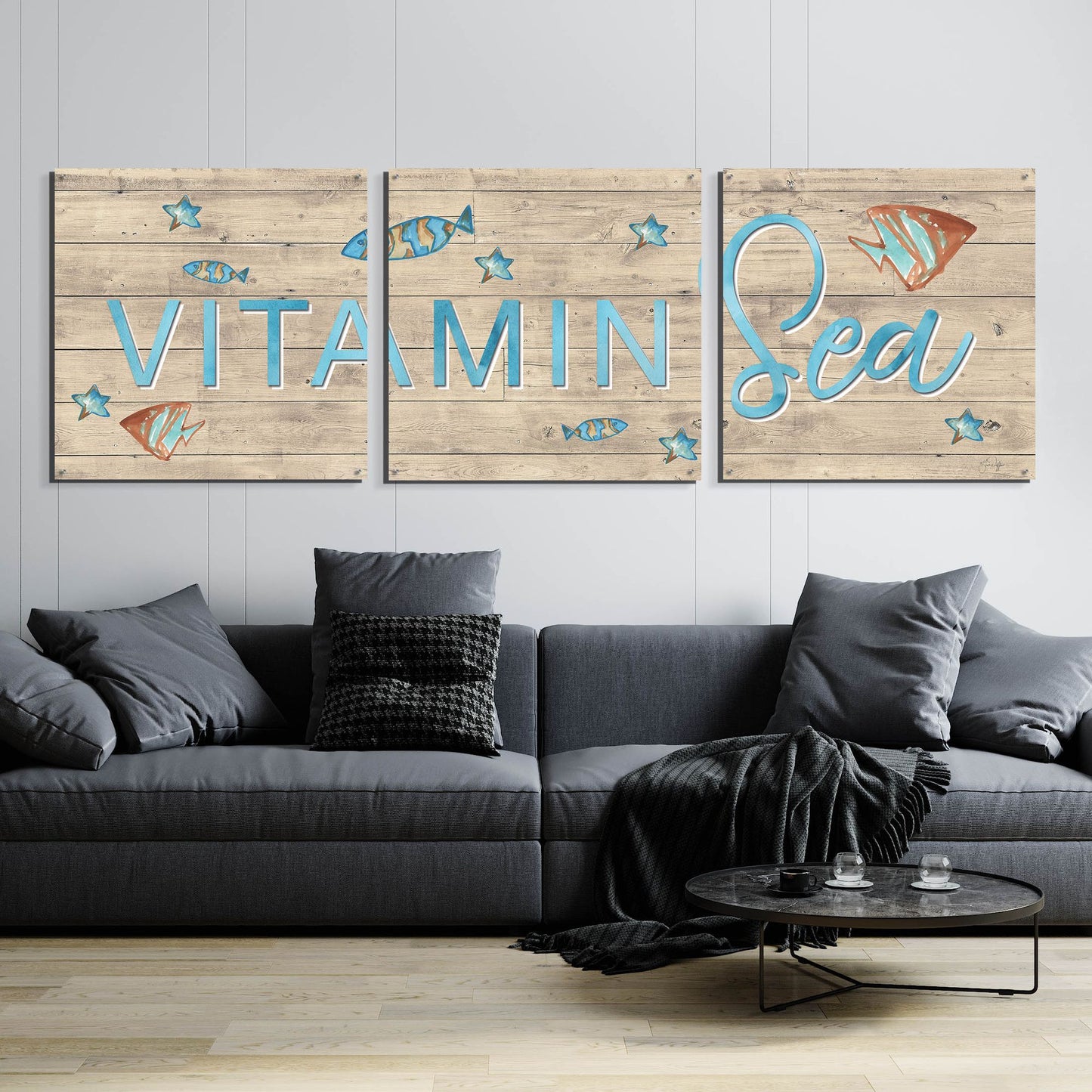 Epic Art 'Vitamin Sea' by Yass Naffas Designs, Acrylic Glass Wall Art, 3 Piece Set,108x36