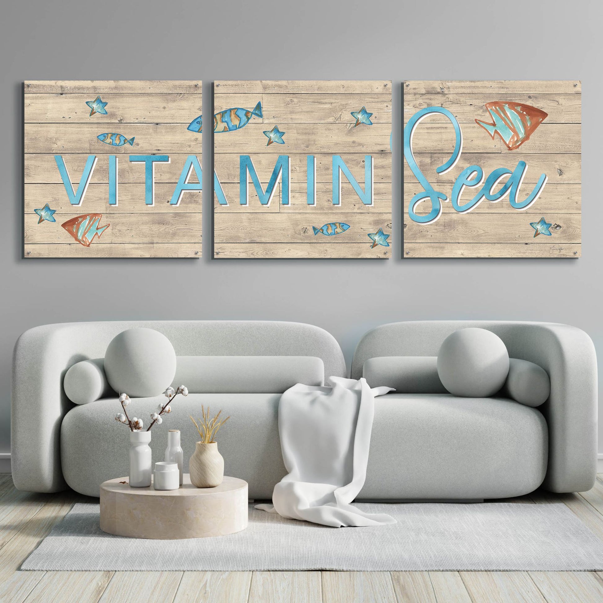 Epic Art 'Vitamin Sea' by Yass Naffas Designs, Acrylic Glass Wall Art, 3 Piece Set,108x36