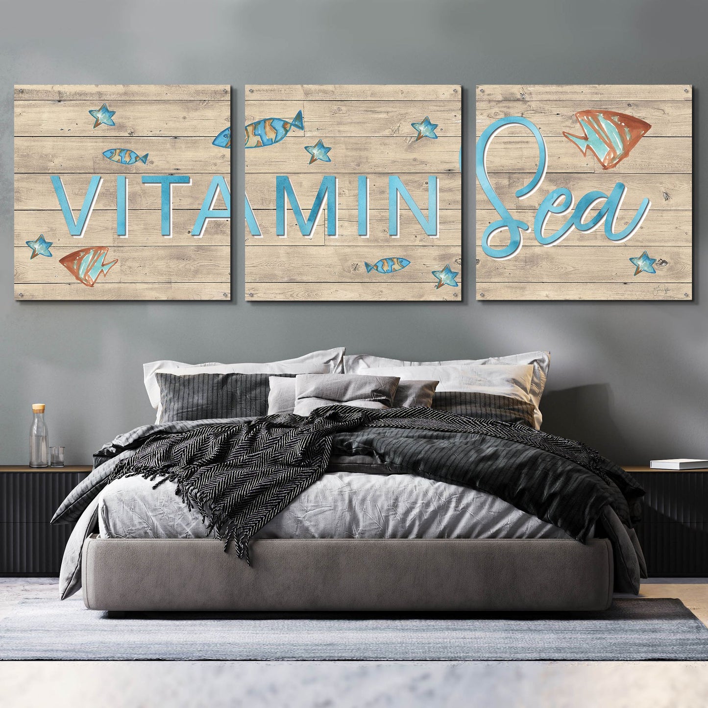 Epic Art 'Vitamin Sea' by Yass Naffas Designs, Acrylic Glass Wall Art, 3 Piece Set,108x36