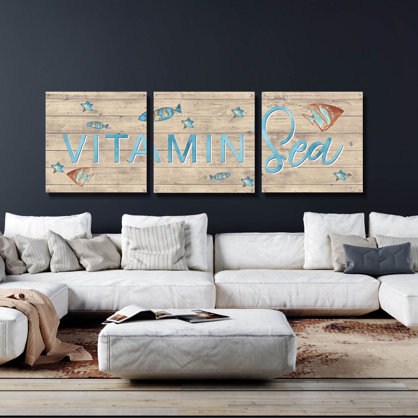 Epic Art 'Vitamin Sea' by Yass Naffas Designs, Acrylic Glass Wall Art, 3 Piece Set,108x36