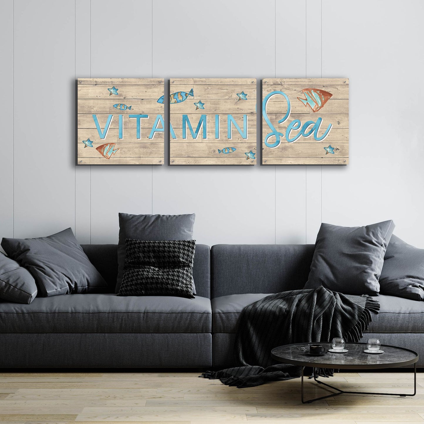 Epic Art 'Vitamin Sea' by Yass Naffas Designs, Acrylic Glass Wall Art, 3 Piece Set,72x24