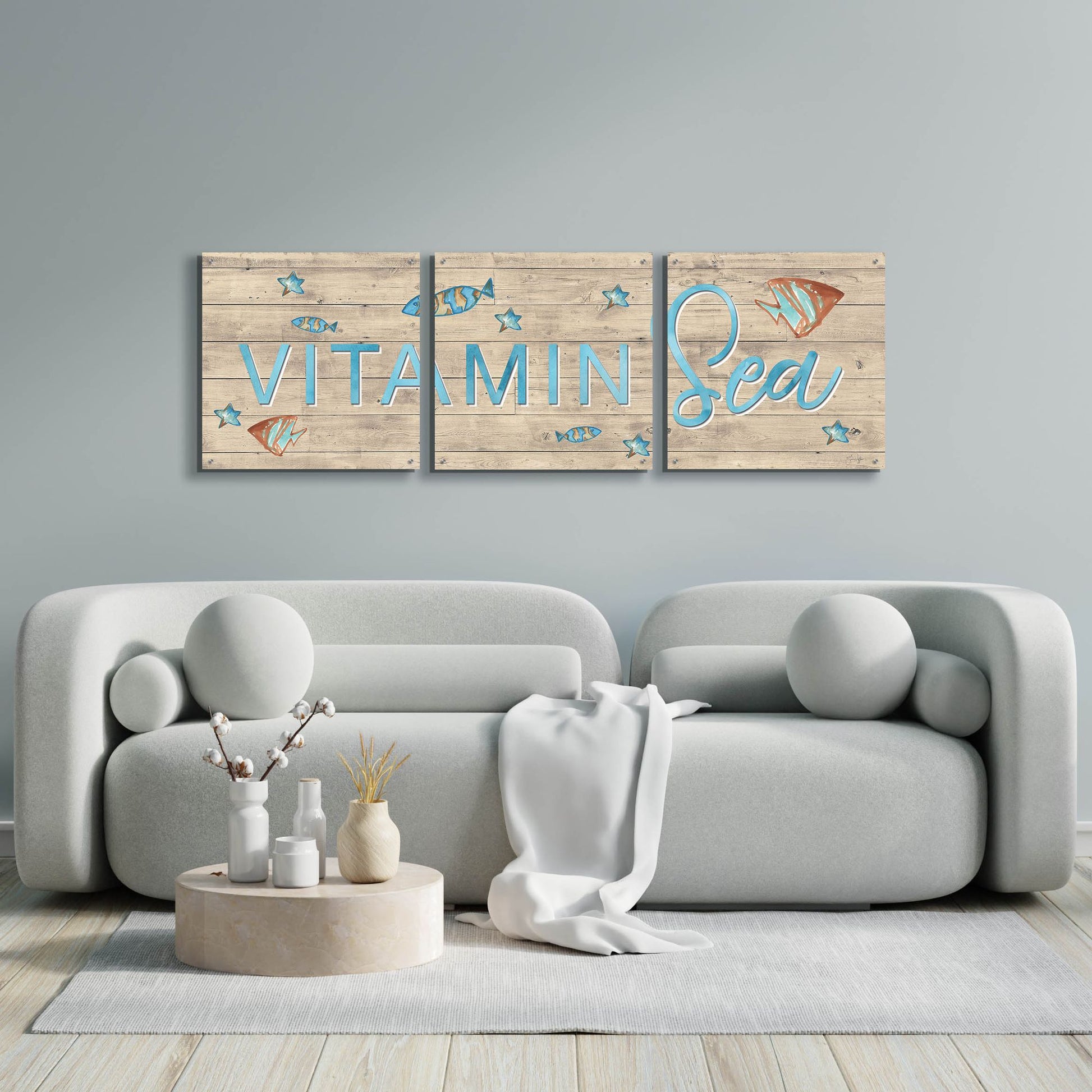 Epic Art 'Vitamin Sea' by Yass Naffas Designs, Acrylic Glass Wall Art, 3 Piece Set,72x24