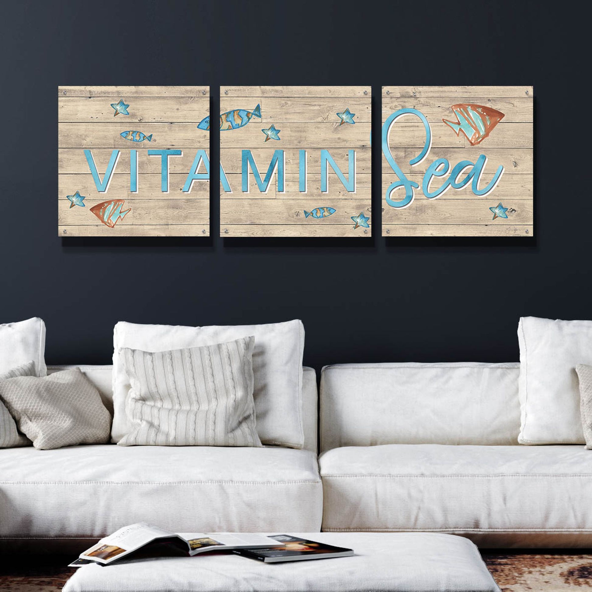 Epic Art 'Vitamin Sea' by Yass Naffas Designs, Acrylic Glass Wall Art, 3 Piece Set,72x24