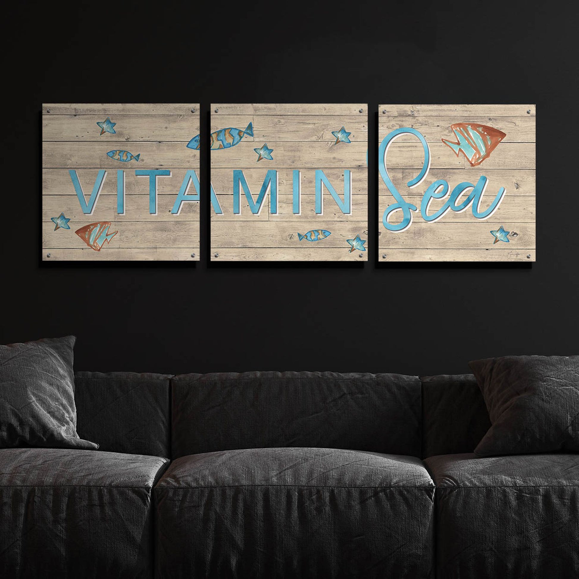 Epic Art 'Vitamin Sea' by Yass Naffas Designs, Acrylic Glass Wall Art, 3 Piece Set,72x24