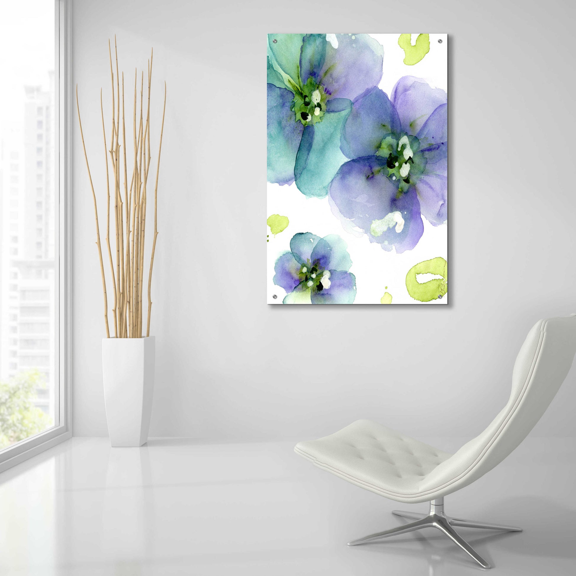 Epic Art 'Blue Flowers' by Dawn Derman, Acrylic Glass Wall Art,24x36