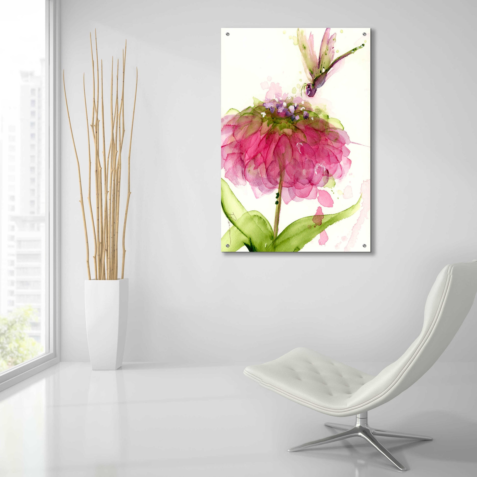 Epic Art 'Dragonfly and Zinnia' by Dawn Derman, Acrylic Glass Wall Art,24x36