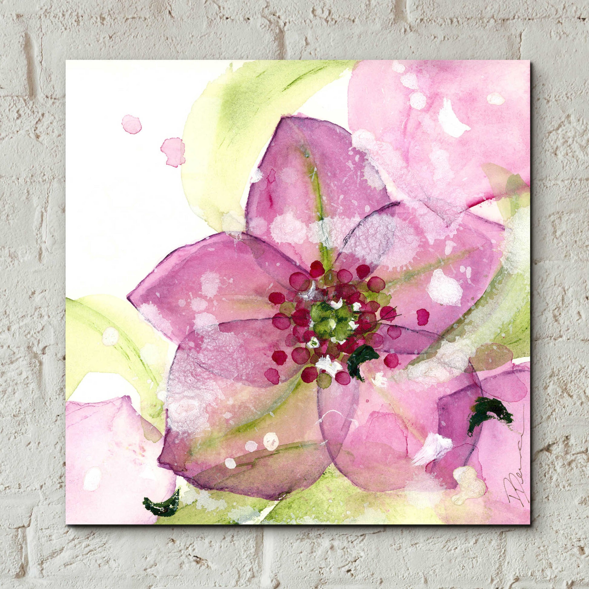 Epic Art 'Pink Flower in the Snow' by Dawn Derman, Acrylic Glass Wall Art,12x12