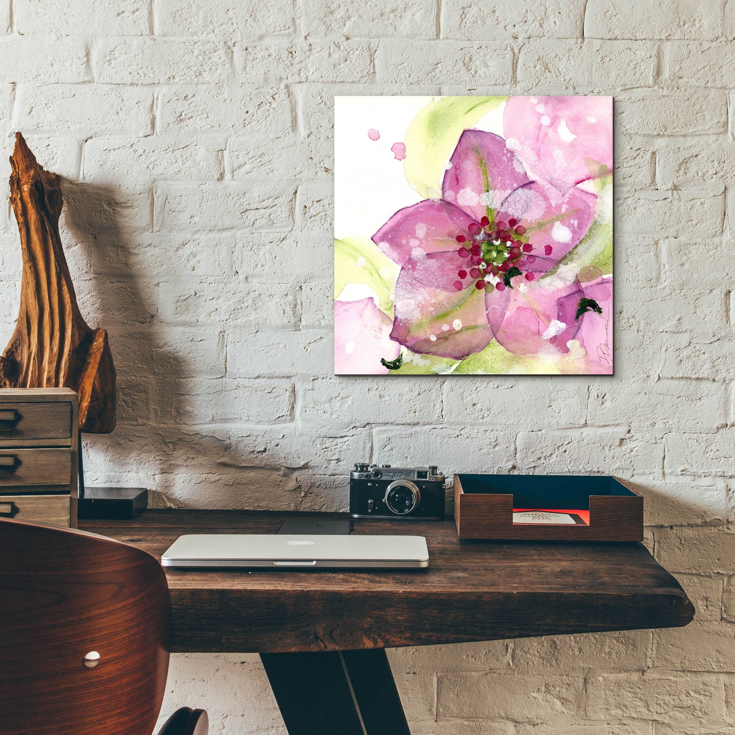 Epic Art 'Pink Flower in the Snow' by Dawn Derman, Acrylic Glass Wall Art,12x12