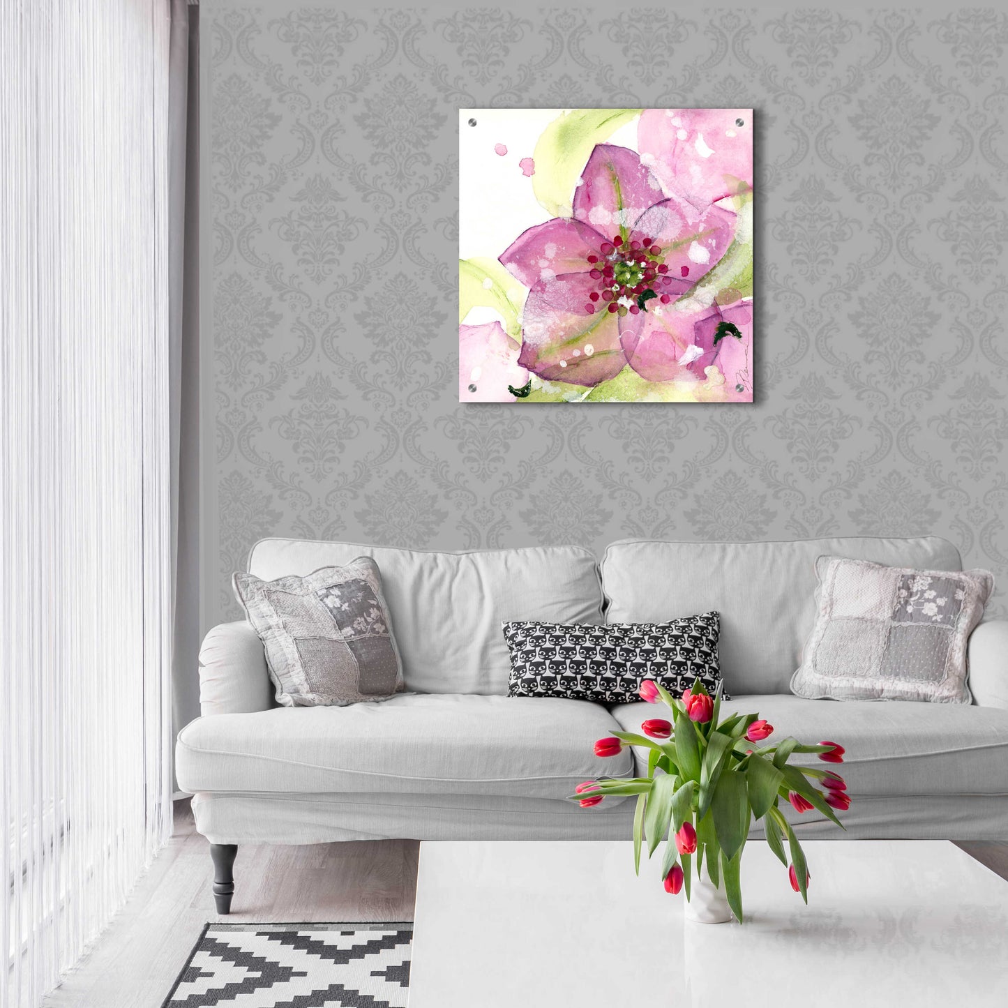 Epic Art 'Pink Flower in the Snow' by Dawn Derman, Acrylic Glass Wall Art,24x24