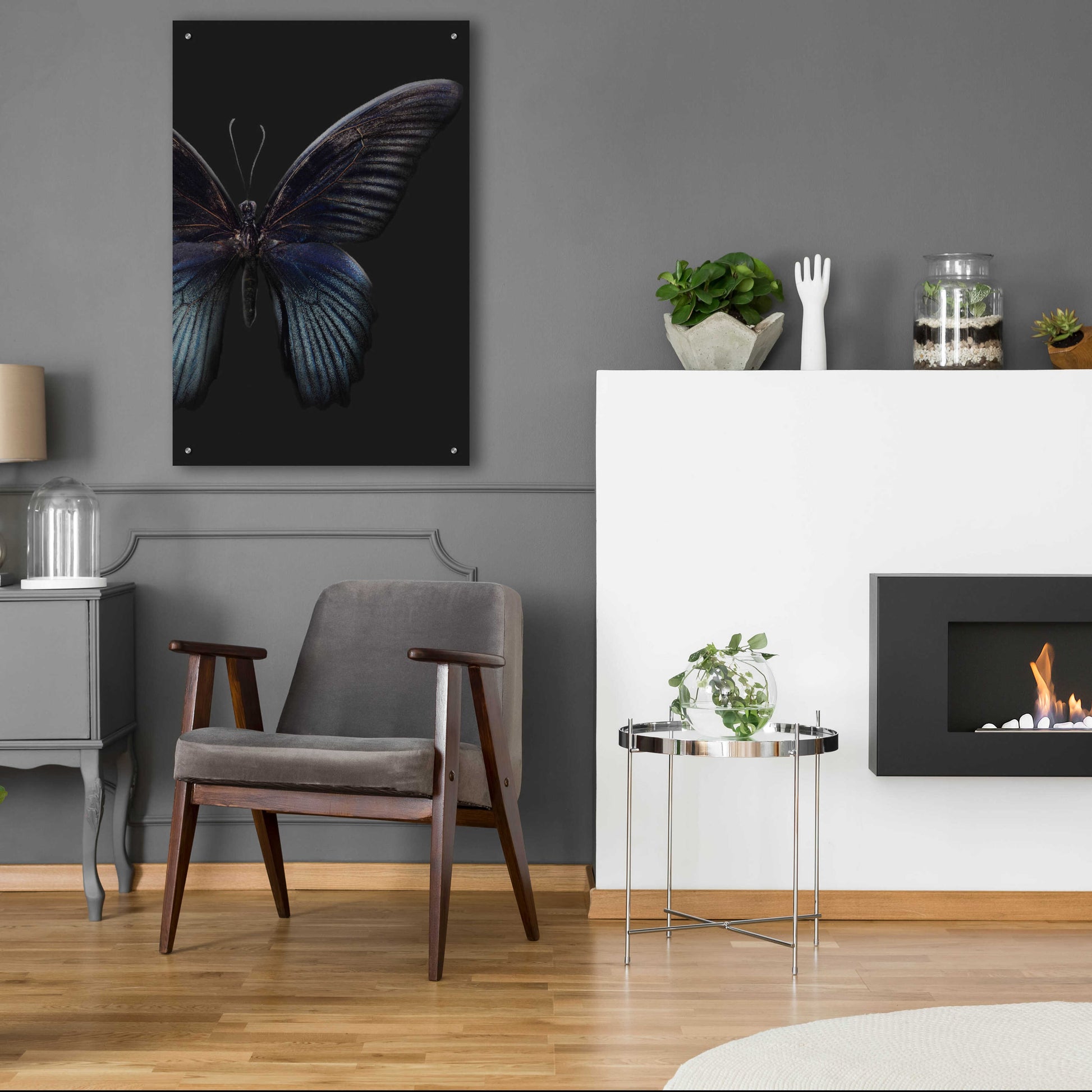 Epic Art 'Black Butterfly on Grey' by Design Fabrikken, Acrylic Glass Wall Art,24x36