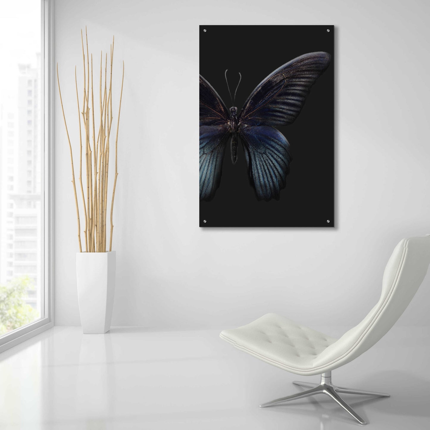 Epic Art 'Black Butterfly on Grey' by Design Fabrikken, Acrylic Glass Wall Art,24x36