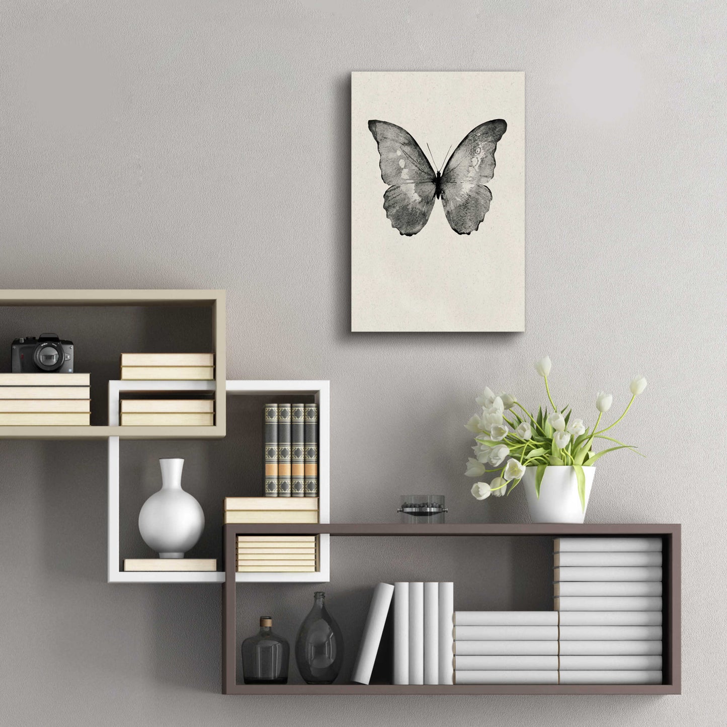 Epic Art 'Black Butterfly on Tan' by Design Fabrikken, Acrylic Glass Wall Art,16x24