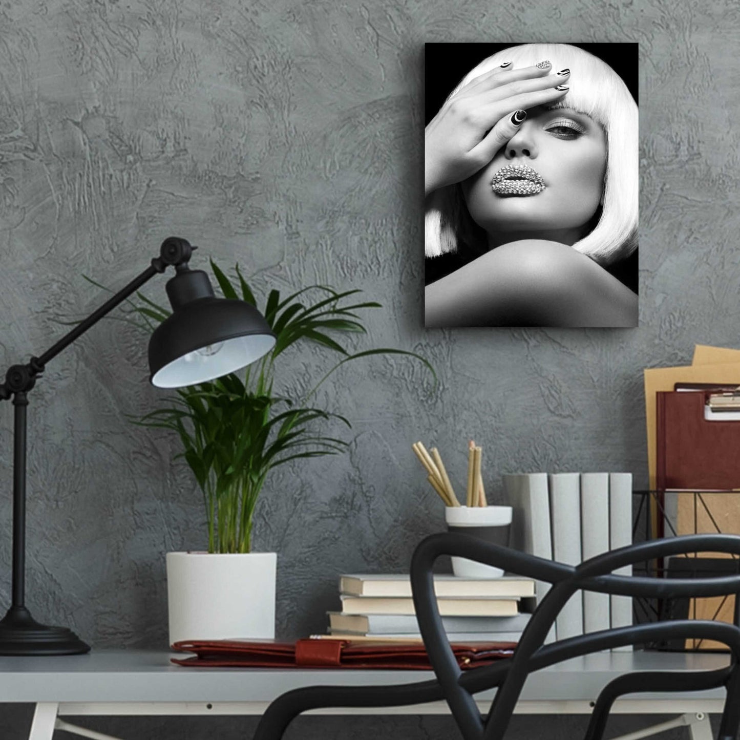 Epic Art 'Diamond Lips BW' by Design Fabrikken, Acrylic Glass Wall Art,12x16