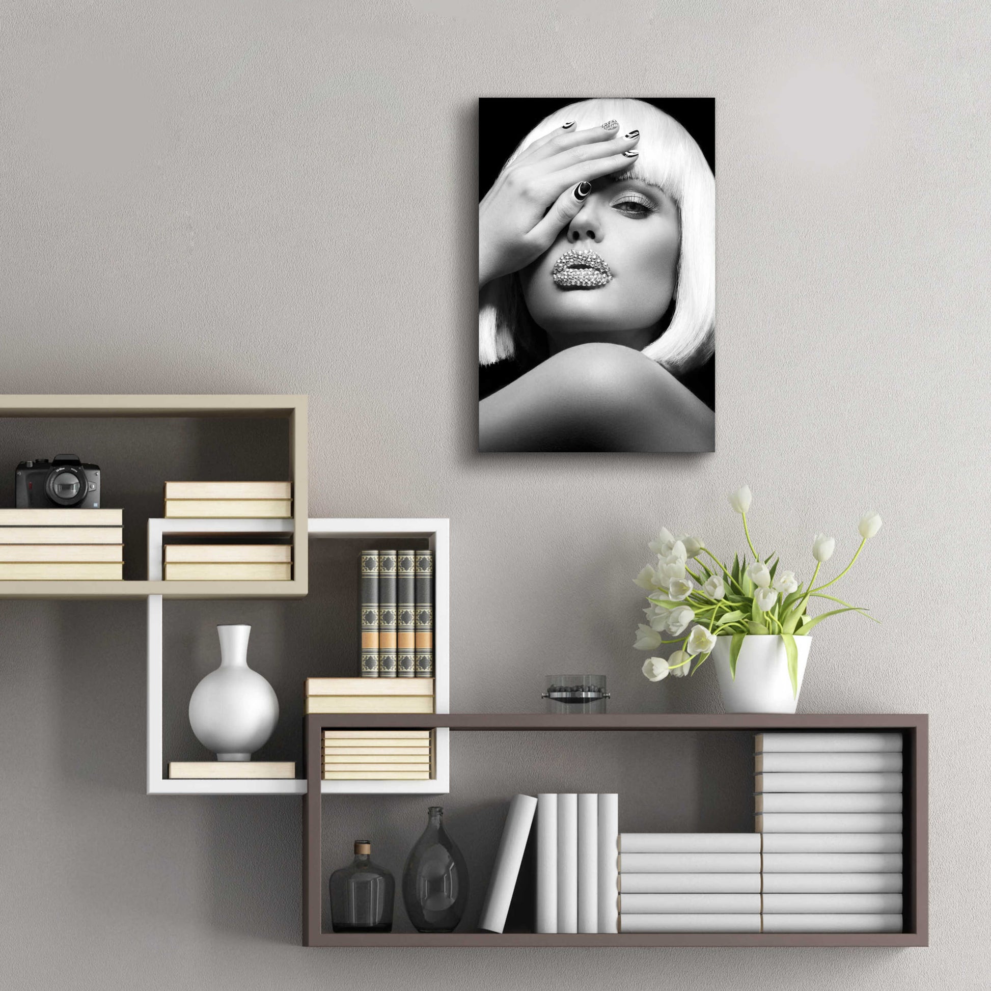 Epic Art 'Diamond Lips BW' by Design Fabrikken, Acrylic Glass Wall Art,16x24