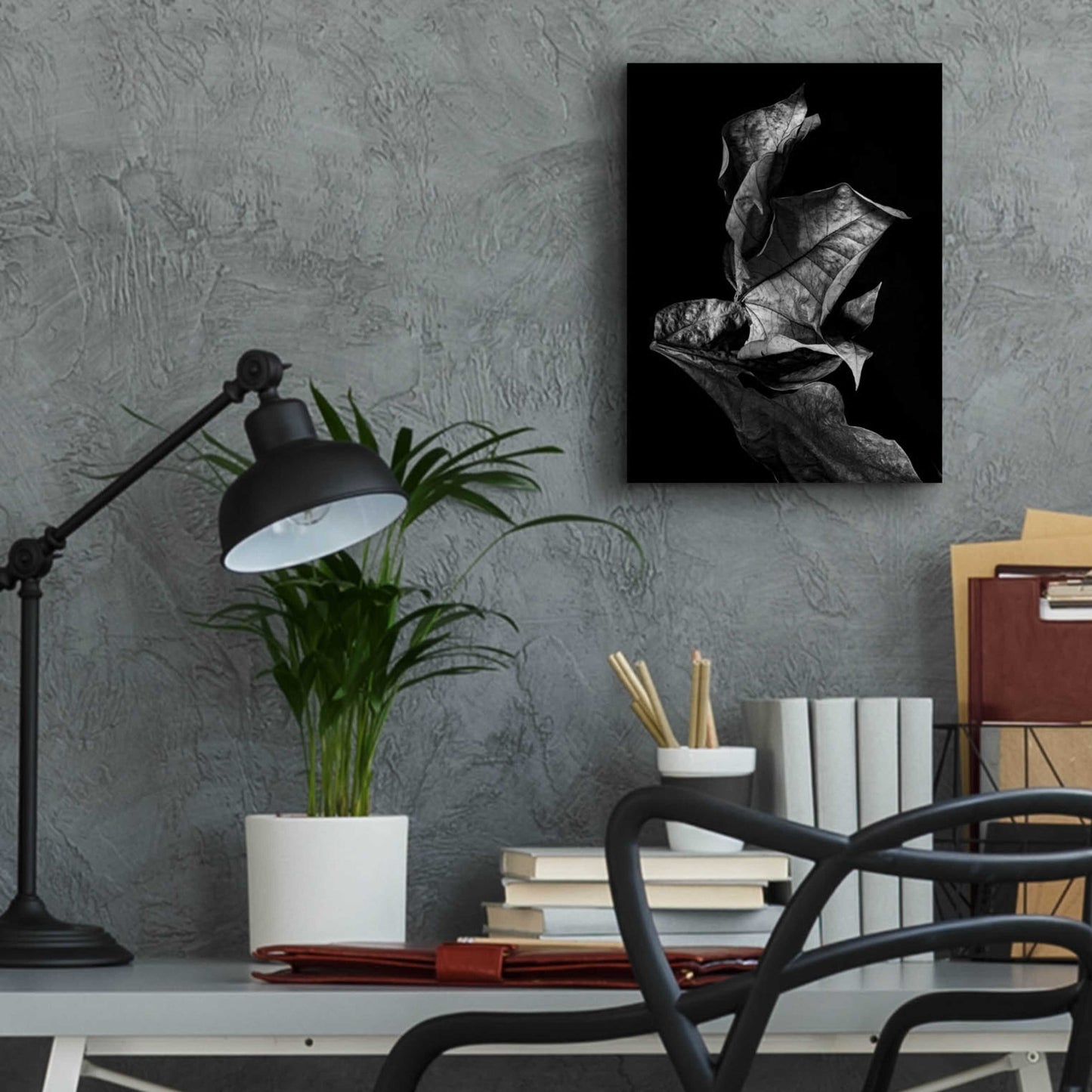 Epic Art 'Leaf Composition Dark' by Design Fabrikken, Acrylic Glass Wall Art,12x16