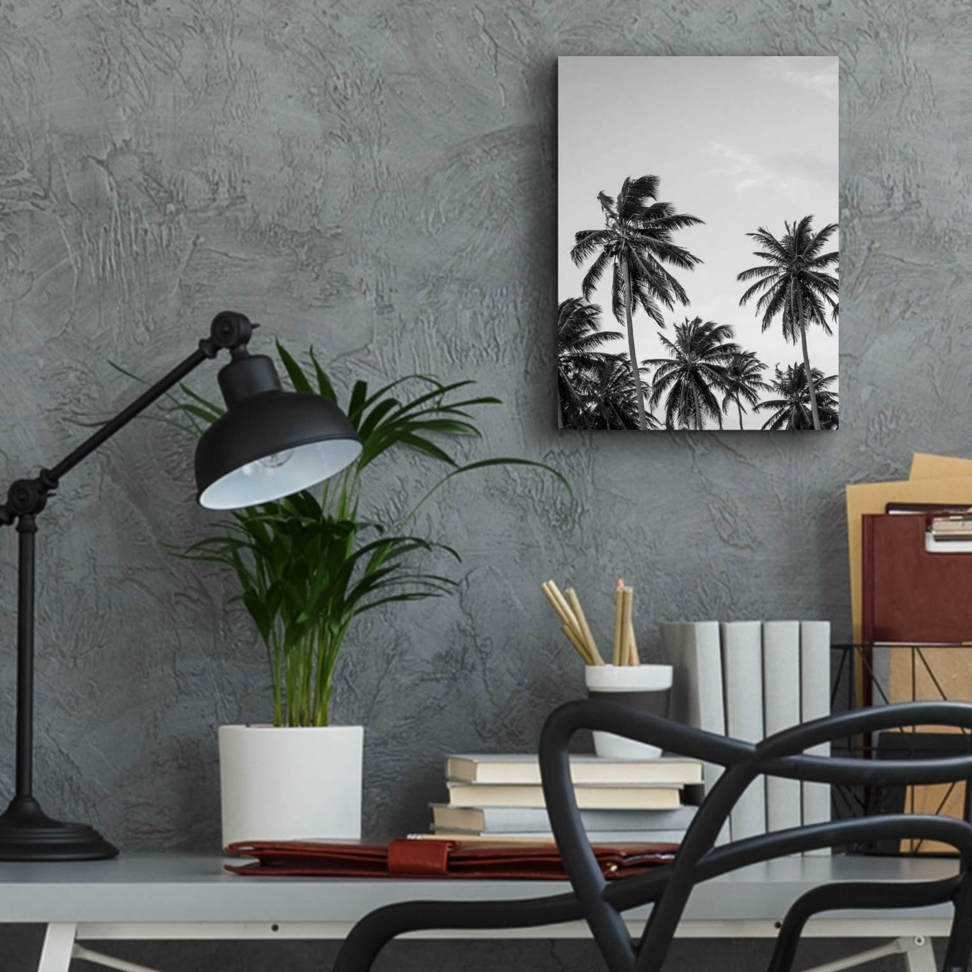 Epic Art 'Palms in Grey' by Design Fabrikken, Acrylic Glass Wall Art,12x16