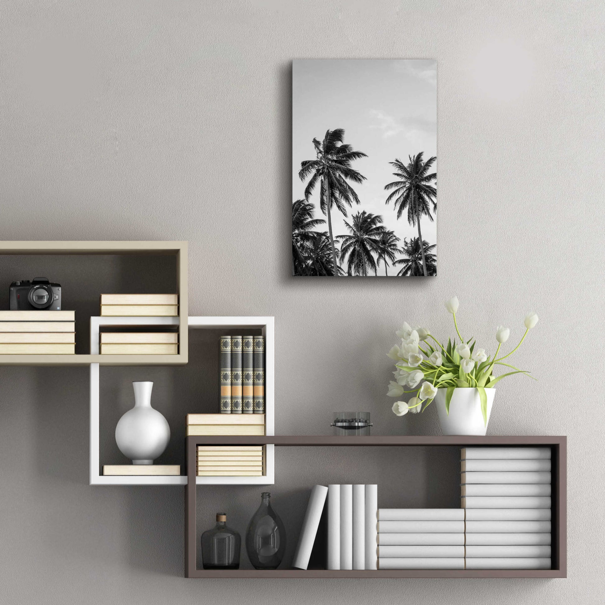 Epic Art 'Palms in Grey' by Design Fabrikken, Acrylic Glass Wall Art,16x24