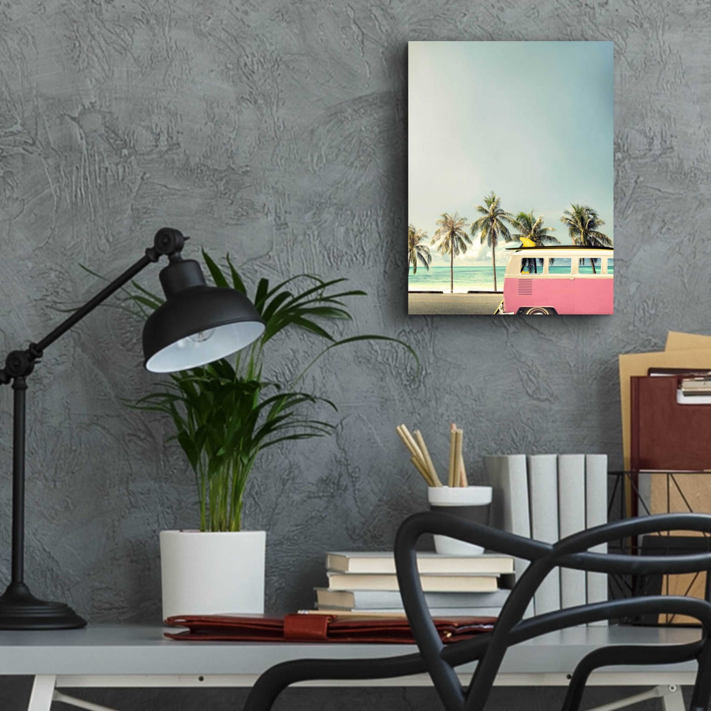 Epic Art 'Surf Bus Pink' by Design Fabrikken, Acrylic Glass Wall Art,12x16