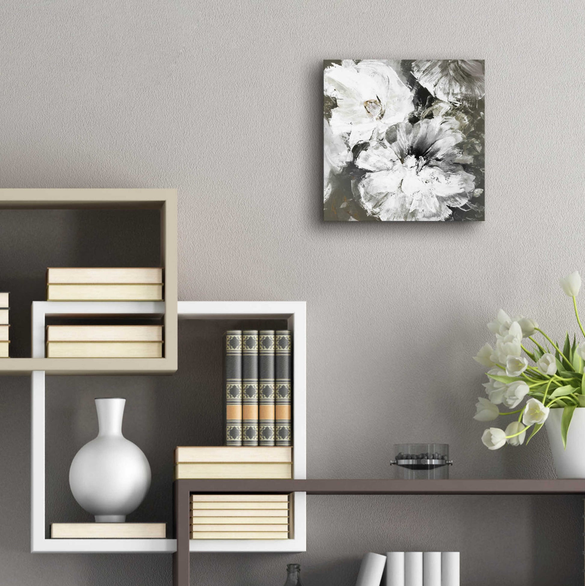 Epic Art 'White and Gray Flowers' by Design Fabrikken, Acrylic Glass Wall Art,12x12