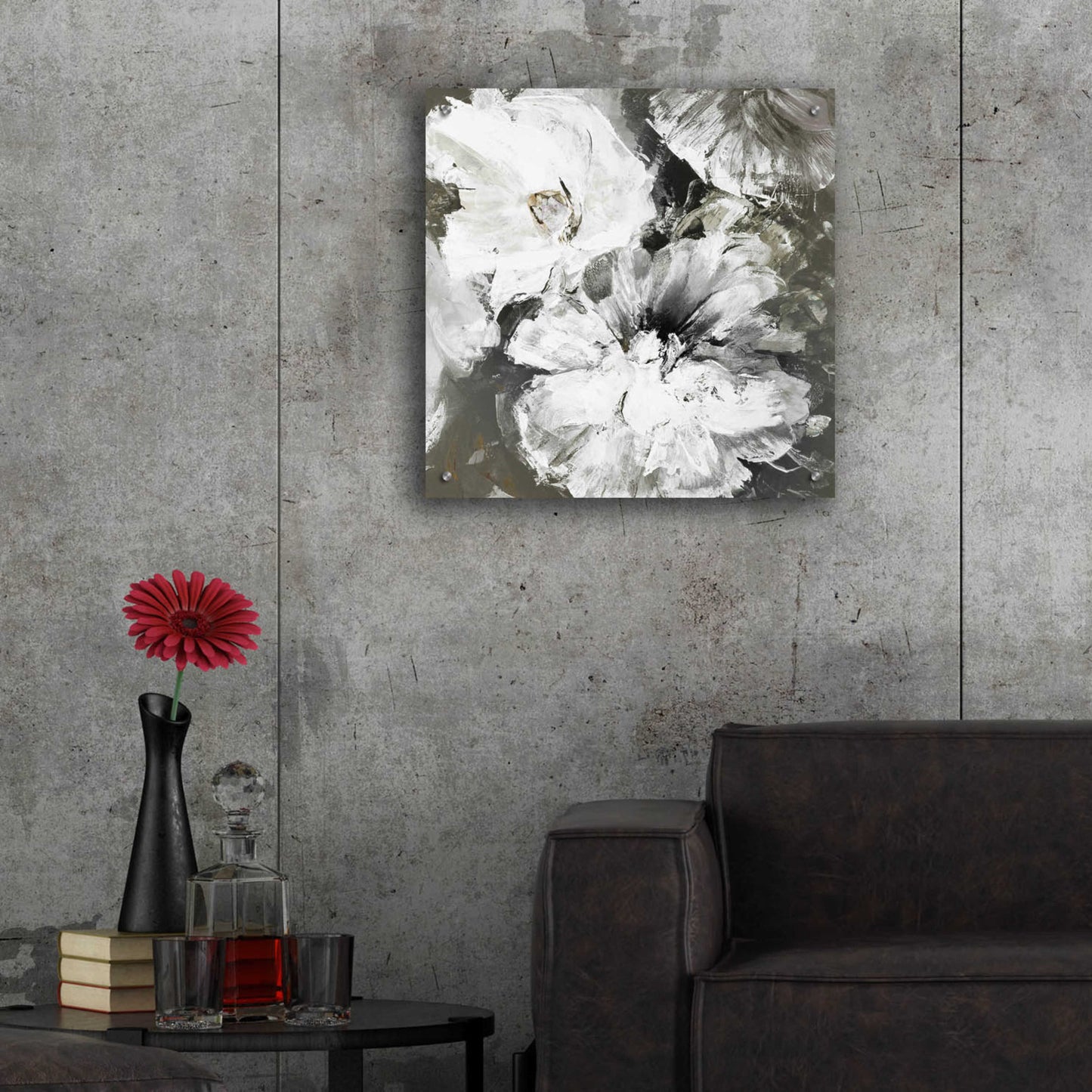 Epic Art 'White and Gray Flowers' by Design Fabrikken, Acrylic Glass Wall Art,24x24