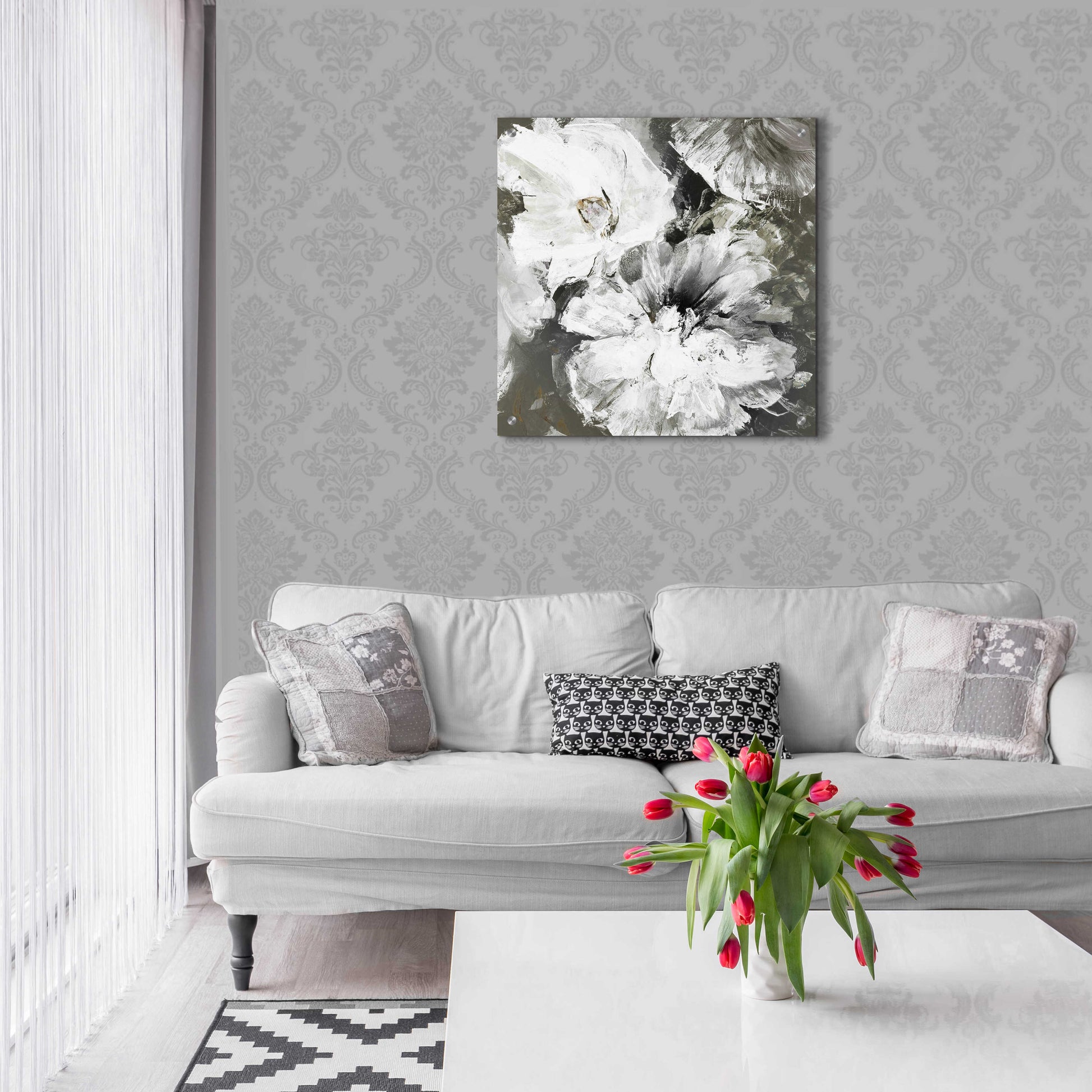 Epic Art 'White and Gray Flowers' by Design Fabrikken, Acrylic Glass Wall Art,24x24